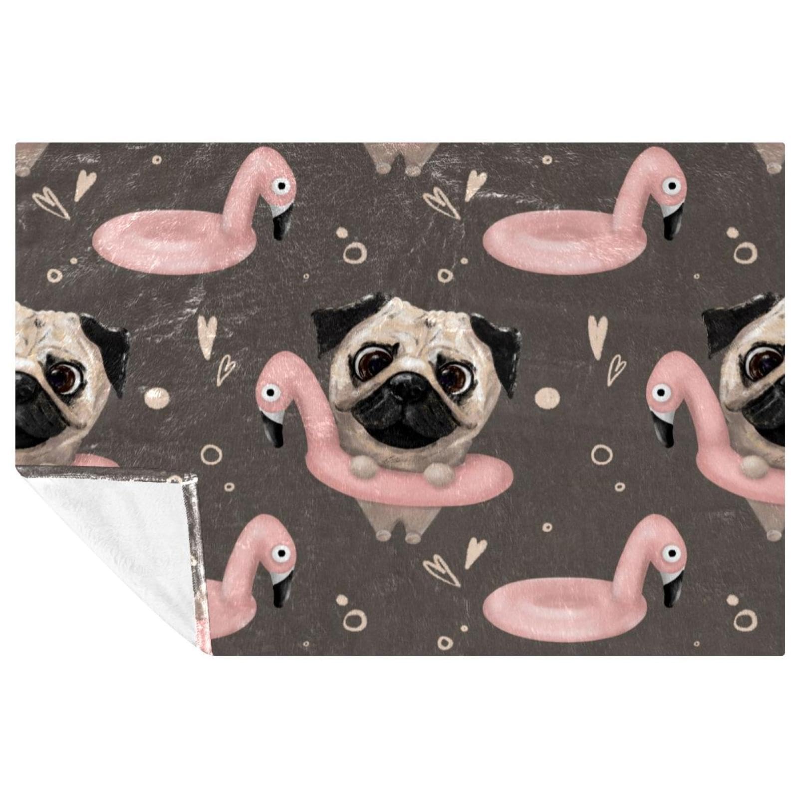 Couverture chaude lit canapé camping plage motif carlin en flamant rose 150x100 cm