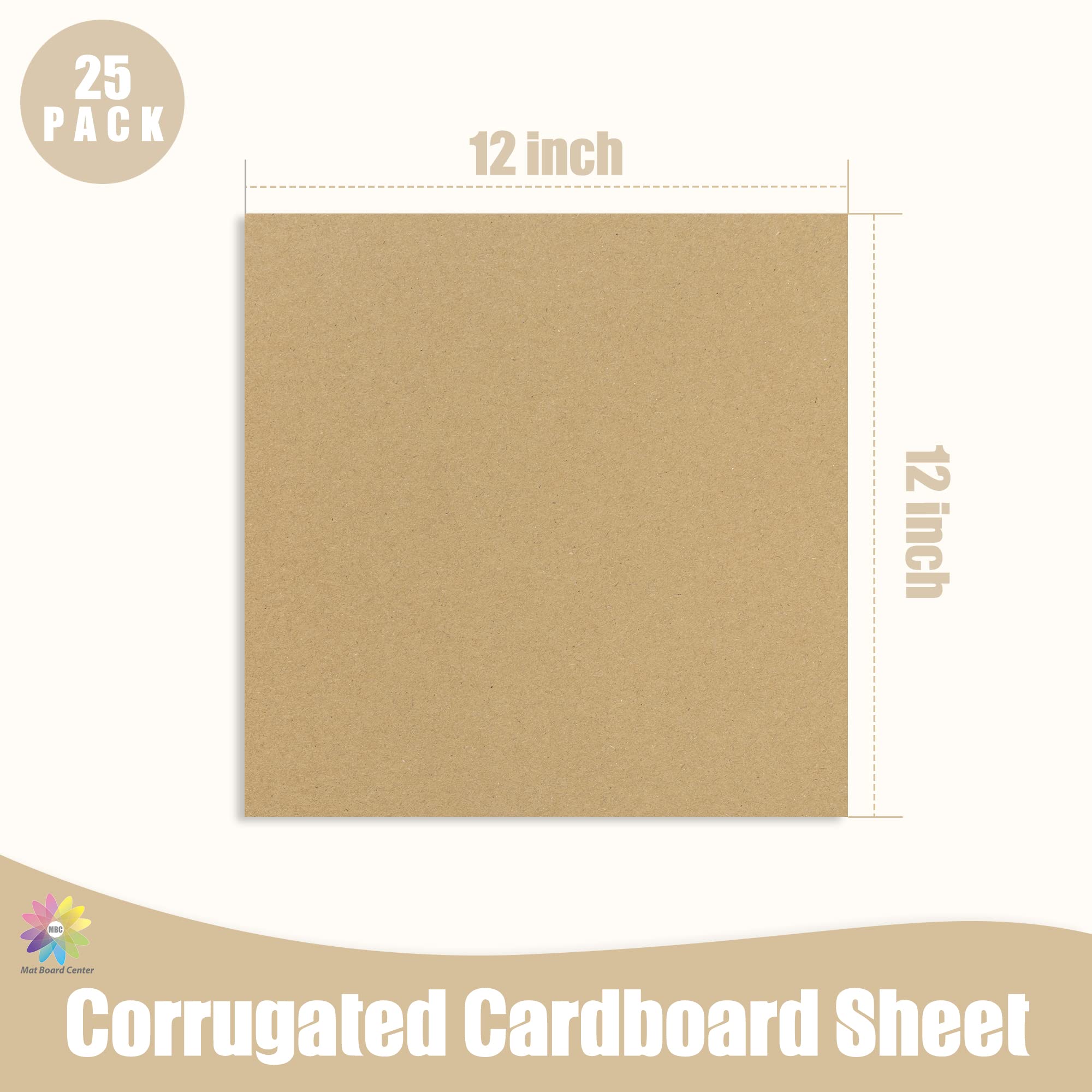 Centro de tablero, 12 x 12 pulgadas, paquete de 25 hojas de cartón corrugado, almohadillas de amortiguación de 1/8 pulgadas de grosor, ideal para embalaje, correo, insertos o manualidades