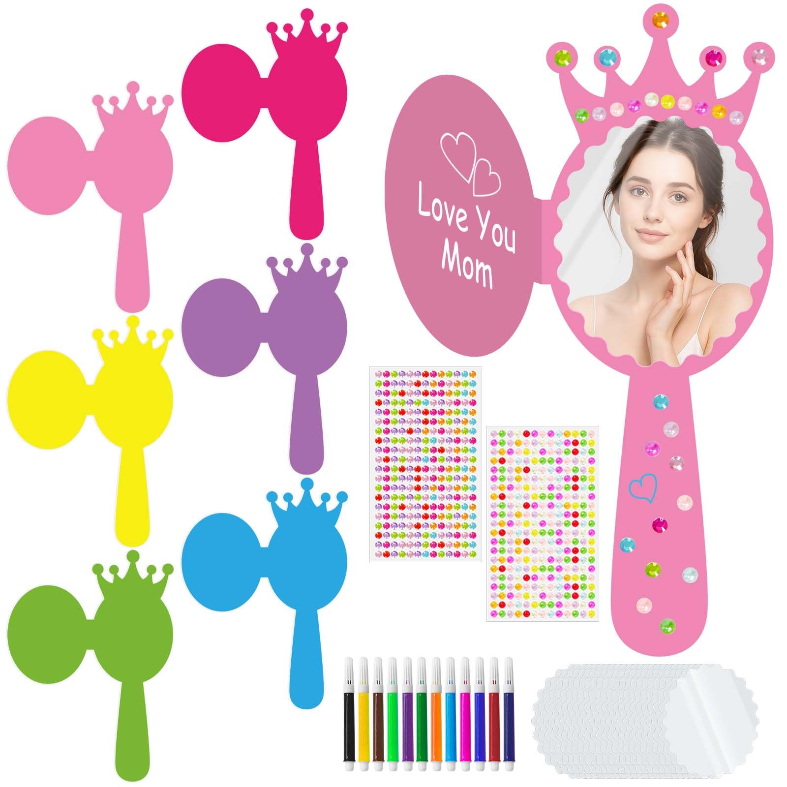 24 Set Unbreakable Mirror DIY Craft Kit,Decorate You Own Princess Mirrors Paint Paper Hand Mirror for Mother's Day Teacher Appreciation Week Princess Birthday Gift School Classroom Activities
