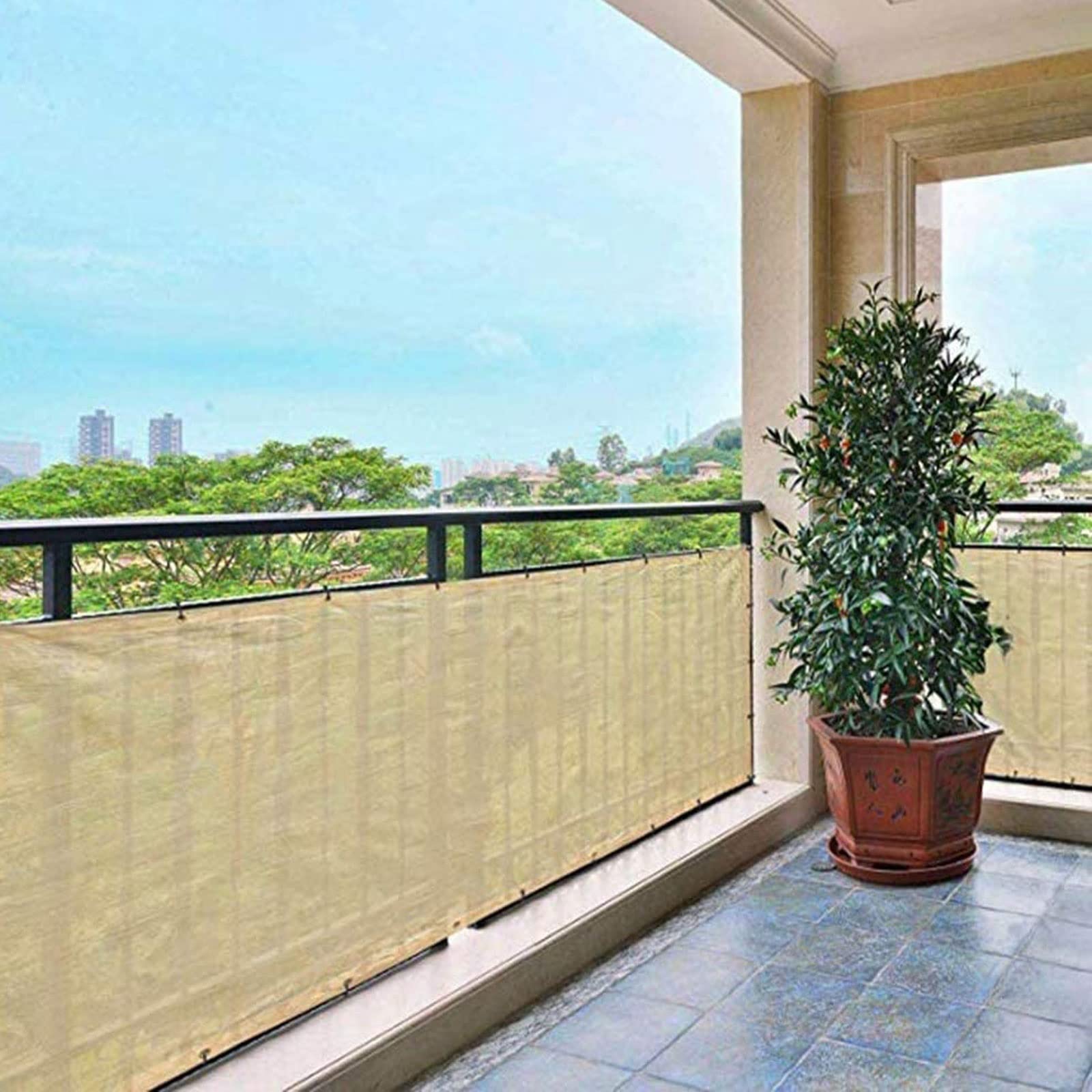 GUOJUN Couverture De Confidentialité Écran 60 X 950 Cm Vent Protection UV Protection Brise-Vue Pour Balcon Protéger Avec Cordes Et Serre-câbles Pour Jardin Terrasse Extérieur, Gris Clair