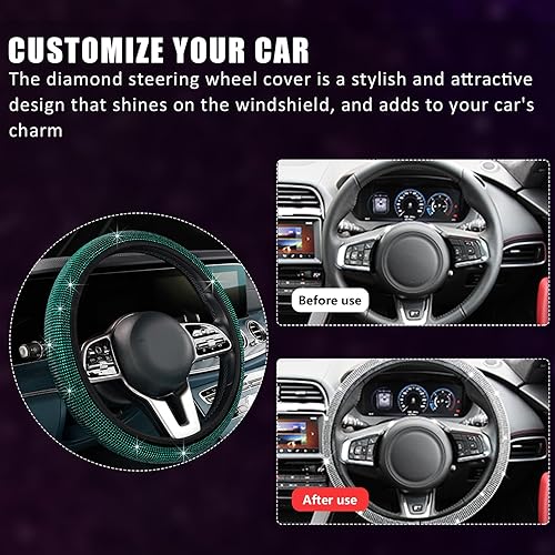 Vista 51 de Ziciner Funda brillante para volante de automóvil, protector de volante de diamantes de imitación con purpurina para vehículo, accesorios