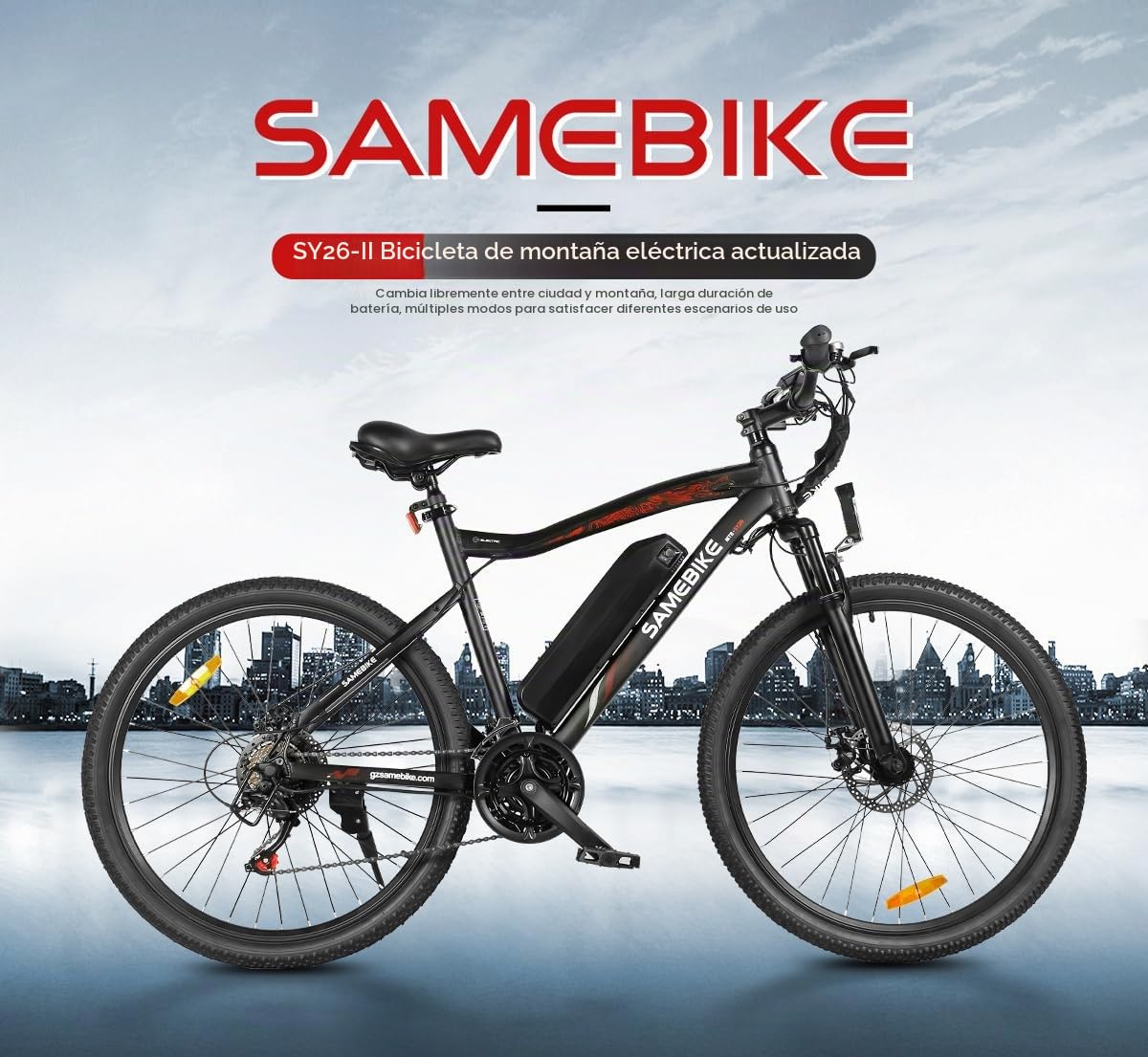 SAMEBIKE Bicicleta electrica, 2025 Bici Eléctrica, Bicicleta de montaña Adulto,Bicicleta montaña de, e Bike MTB batería 36V13Ah, Shiman0 21 velocidades (SY26-II, Azul)