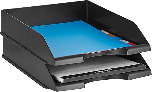 Miniatura 2 de Amazon Basics Bandeja rectangular apilable para cartas de oficina, organizador de escritorio para almacenamiento de papel y documentos, color negro,