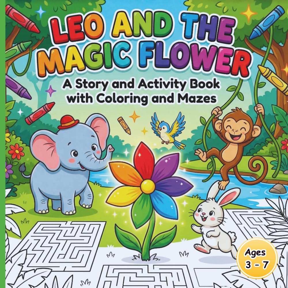 Leo and the Magic Flower: A Story and Activity Book with Coloring and Mazes for Kids Ages 3-7: A Heartwarming Tale of Kindness and Friendship