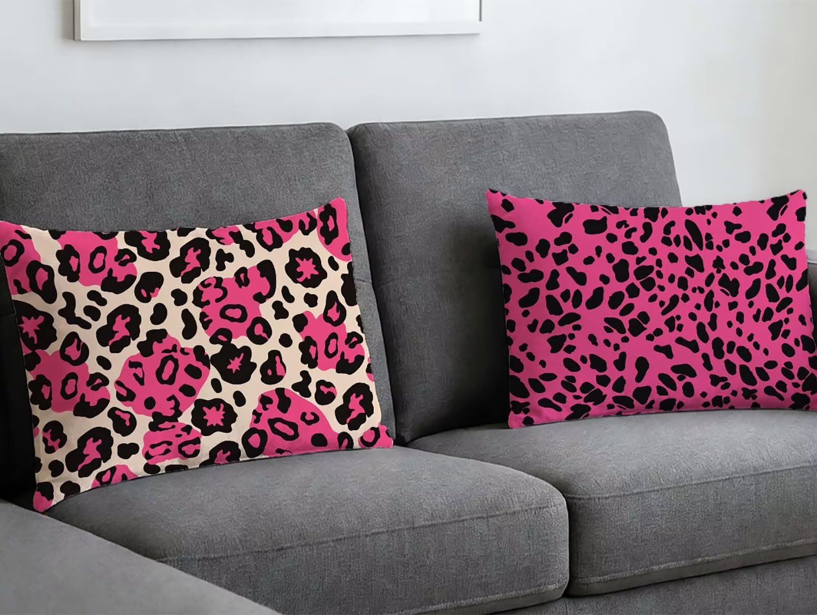 Housse de coussin rose 40x80 velours léopard et fermeture éclair invisible