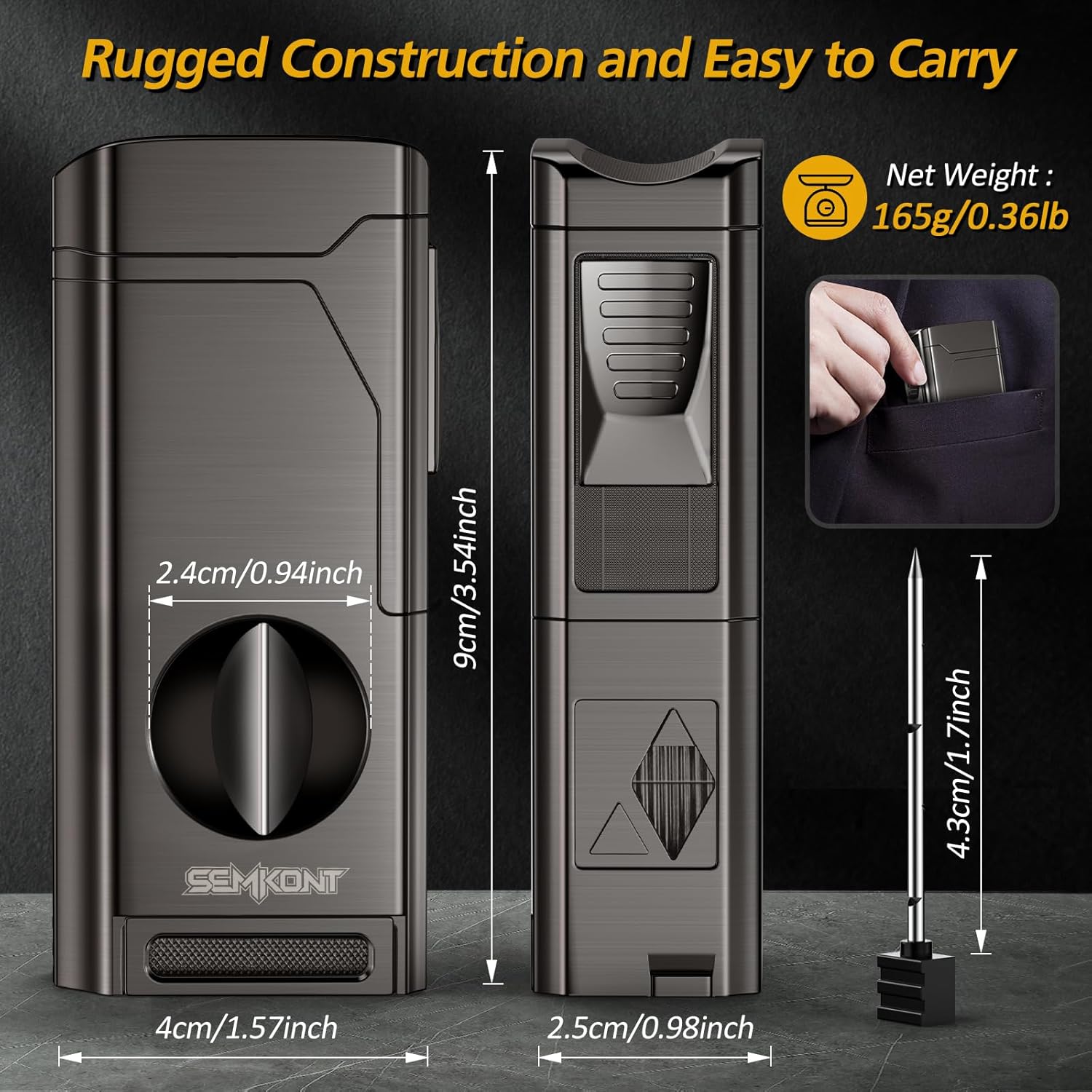 Cigar Humidor and Cigar Ashtray, Wooden Ashtray with Cigar Jar Tray and Cigar Cutter,4 Jet Flame Refillable Butane Lighter with V Cut Cigar Cutter,Cigar Punch,Cigar Holder and Draw Enhancer