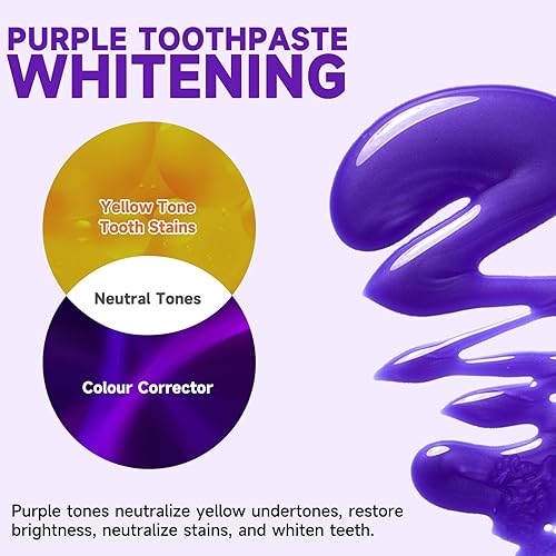 Vista 4 de Purple Toothpaste for Teeth Whitening, Purple Toothpaste, Tooth Stain Removal, Tooth Stain Removal Colour Corrector, Teeth Whitening Kit
