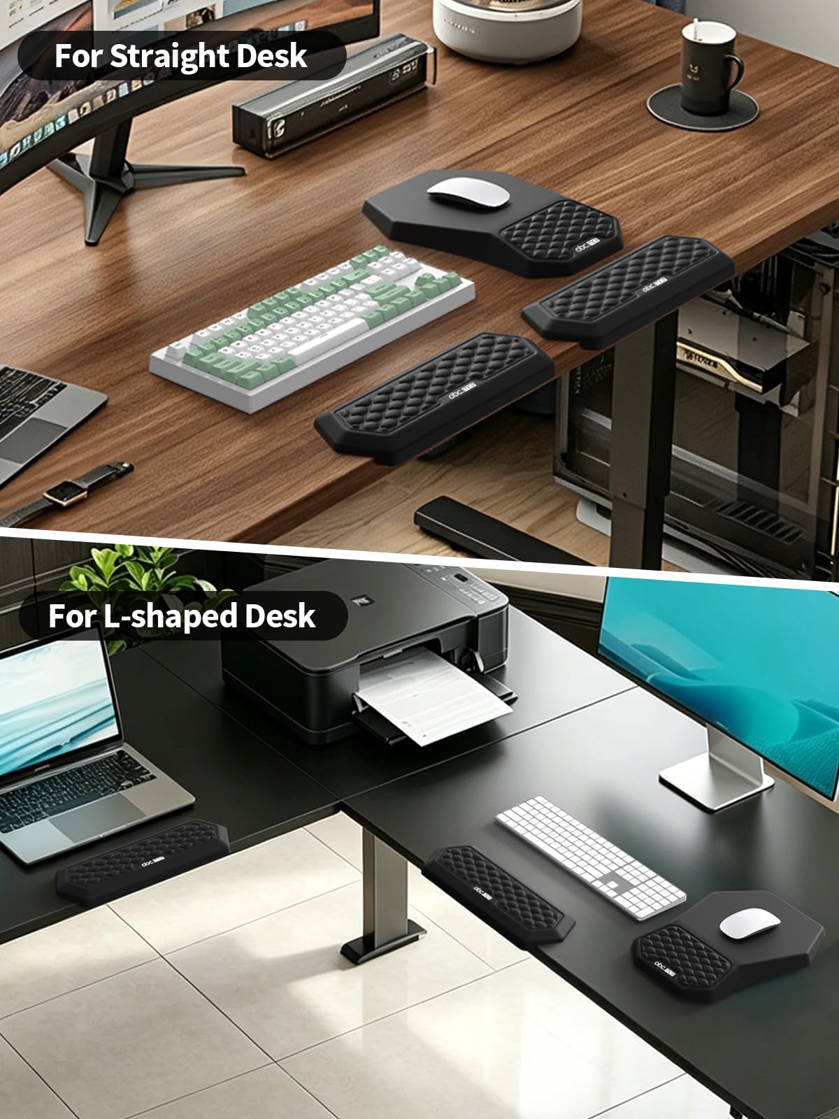Gomitiere da scrivania 2 in 1 a forma di L, cuscino ergonomico per scrivania e tappetino per mouse con poggiapolsi, morbido supporto in memory foam per polso, braccio, gomito, base antiscivolo, nero