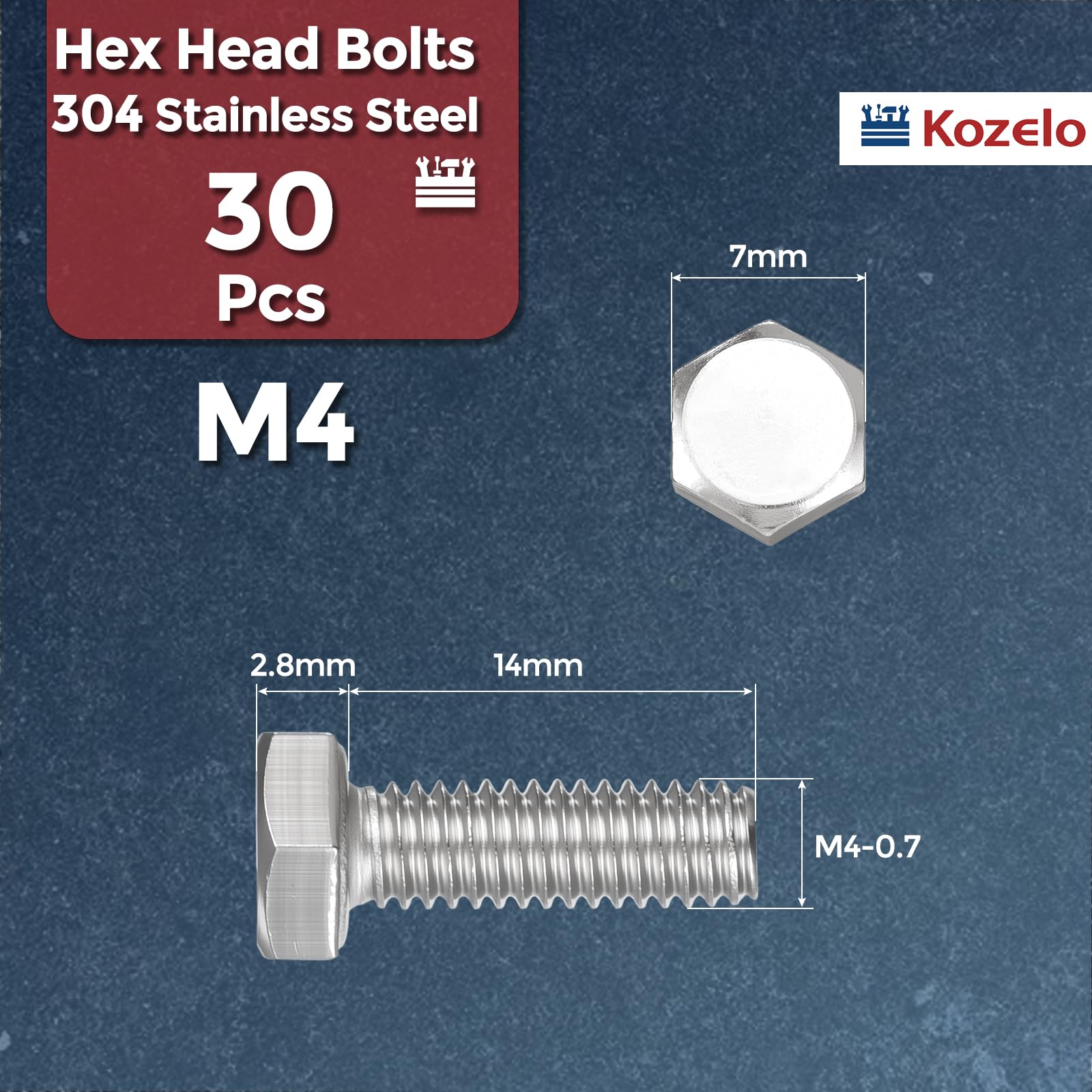 Kozelo 30 Pcs Hex Head Screws Bolts - Image 2