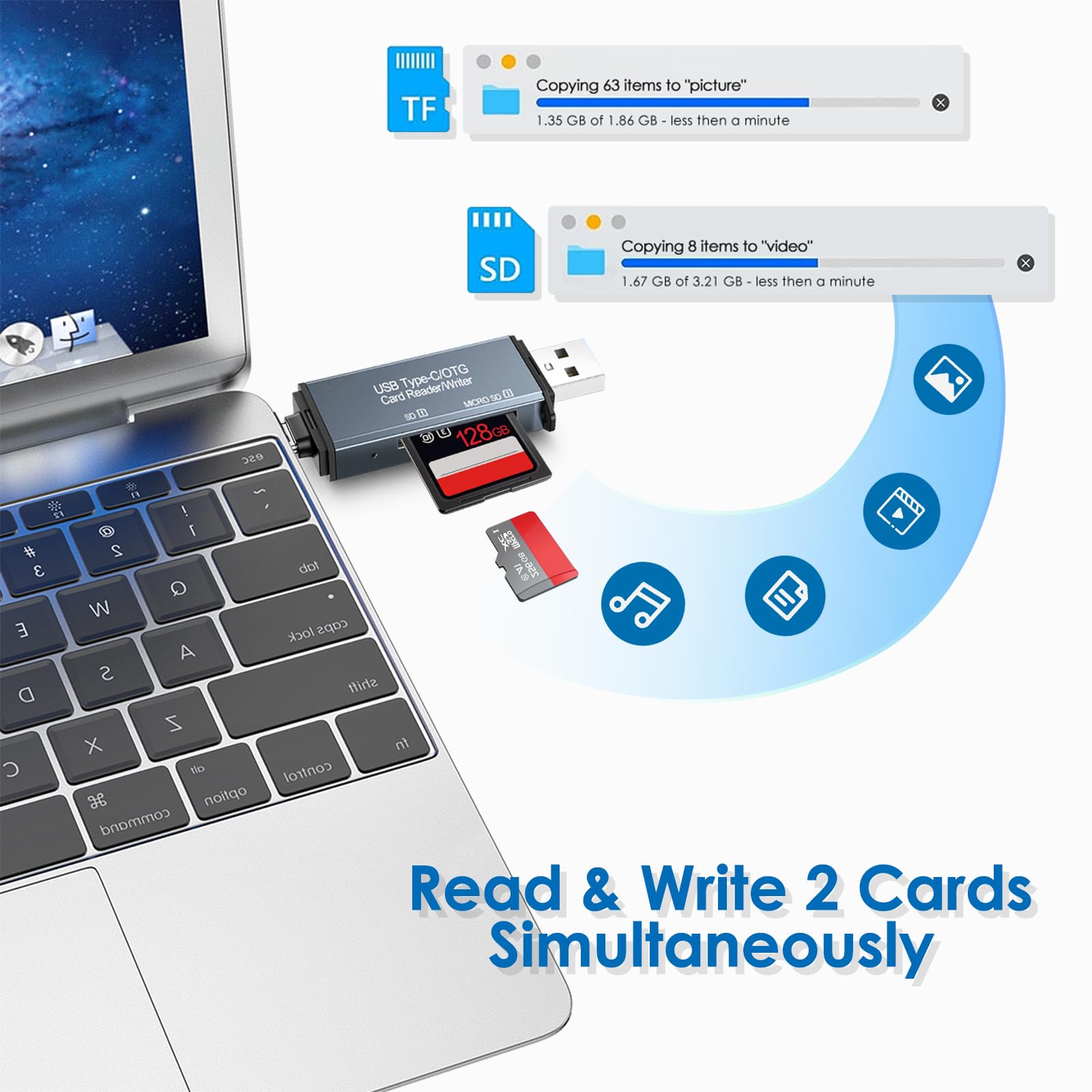 Lettore Di Schede SD E Micro SD USB-C / USB 3.0 Duale, Compatto E Veloce Fino A 5 Gbps