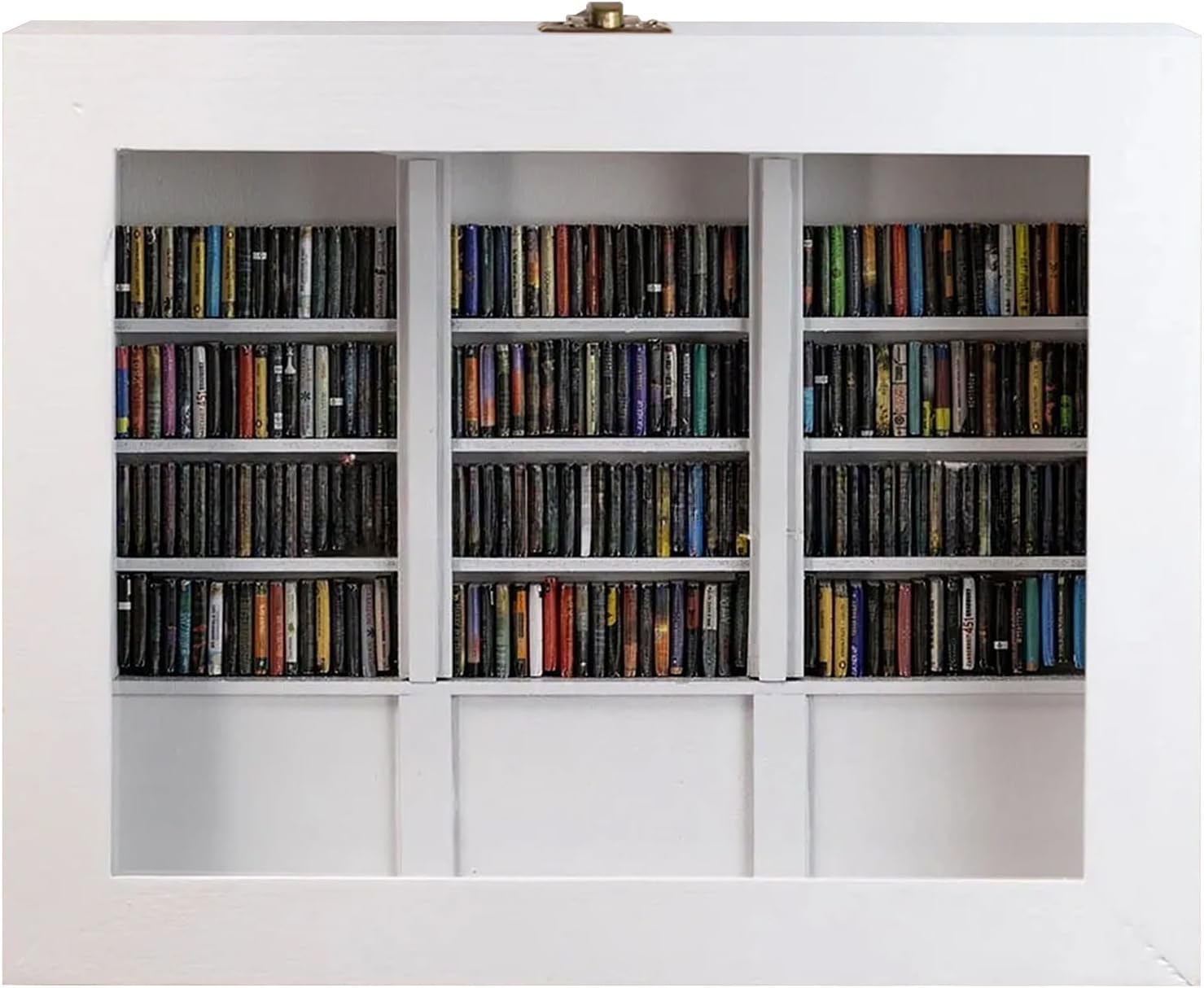 Anxiety Mini Bookshelf with 200 Mini Books Tiny Library Display Cabinet Miniature Shelf Ornament for Stress Relief Gift Book Lovers Desk Decor (White)