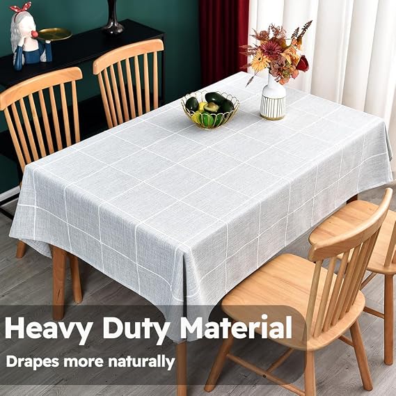 Heavy Duty Cotton Linen Tablecloth for Rectangular Tables Solid Embroidery Lattice Table Cloth for Kitchen Dinning Tabletop Decoration (135x220 cm, Grey)