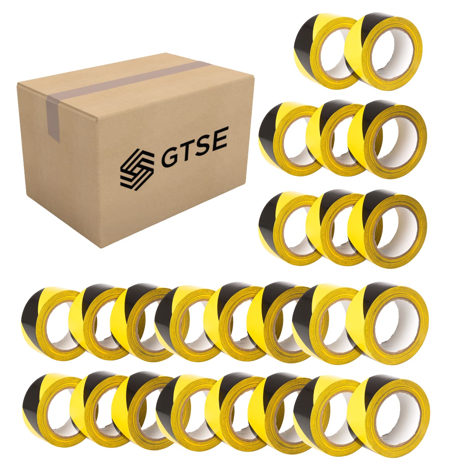 Gtse Black/Yellow Hazard Tape Black And Yellow, 50Mm (2") X 33M, Strong Adhesive Warning/Caution Tape, Floor Marking Tape, 24 Rolls