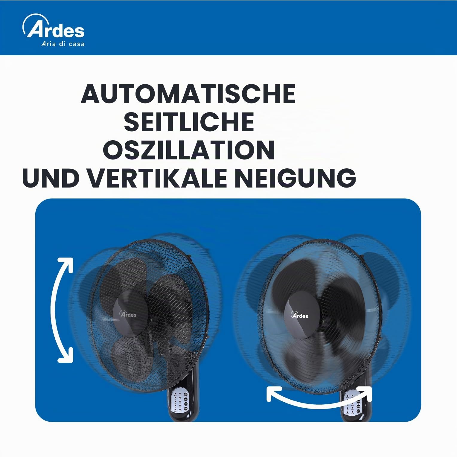 ARDES Wandventilator 40 cm Fernbedienung Oszillation Timer 3 Geschwindigkeitsstufen schwarz AR5W40R