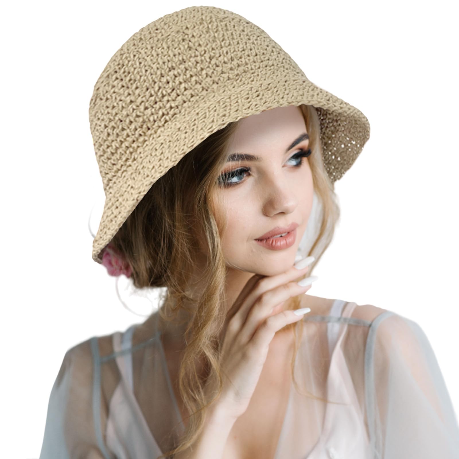 FUIPVGI Sombrero de pesca para mujer, sombrero de pescador plegable para mujer, sombrero de sol, sombrero de pescador, sombrero de playa, sombrero de pescador tejido a mano para mujeres y niñas