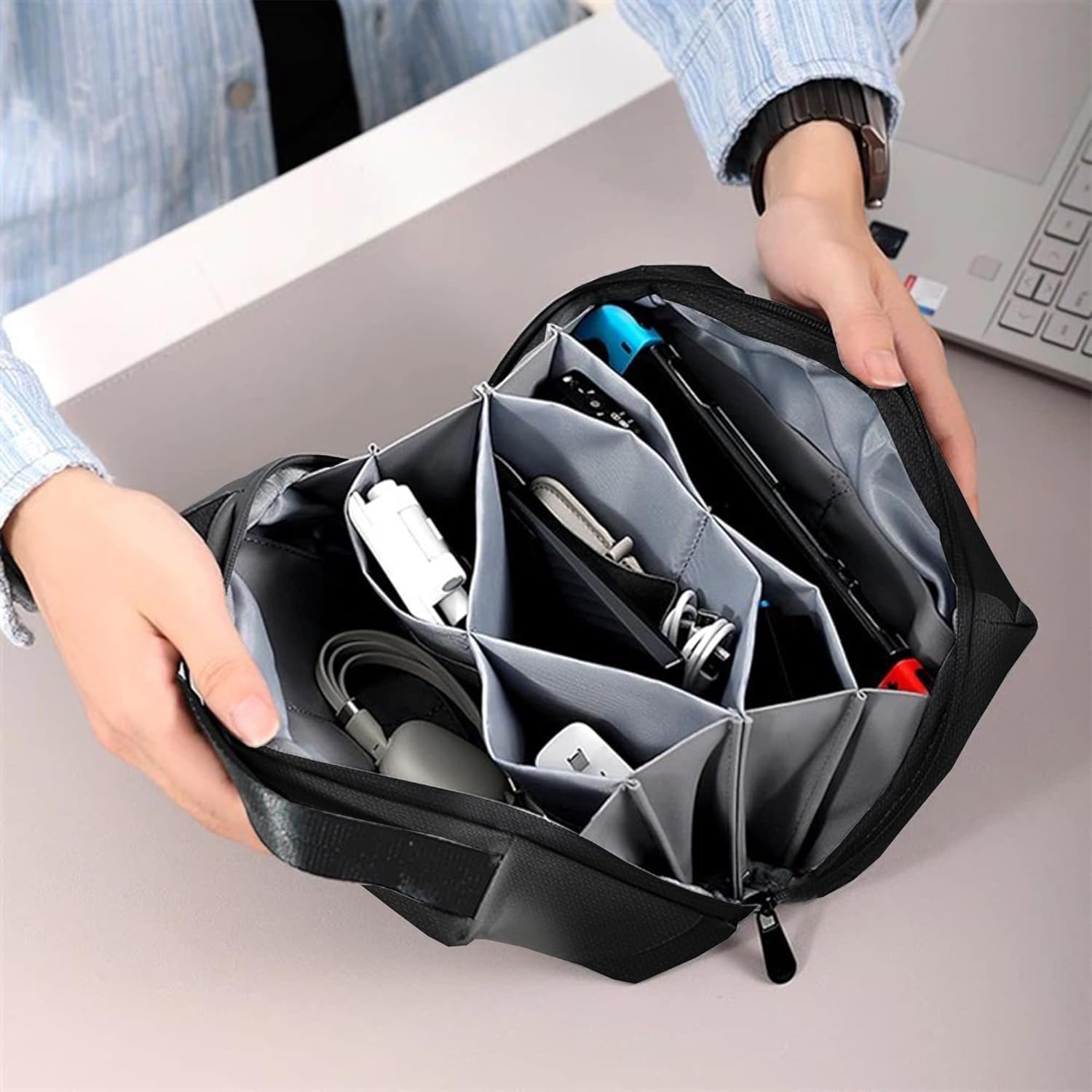 SHIVEXIM Electronic Organizer Accessory Cable Organiser Bag Water-Resistant Travel Essentials Tech Pouch for Charger, Cables, Hard Drive, Power Bank, Memory Card (Black)