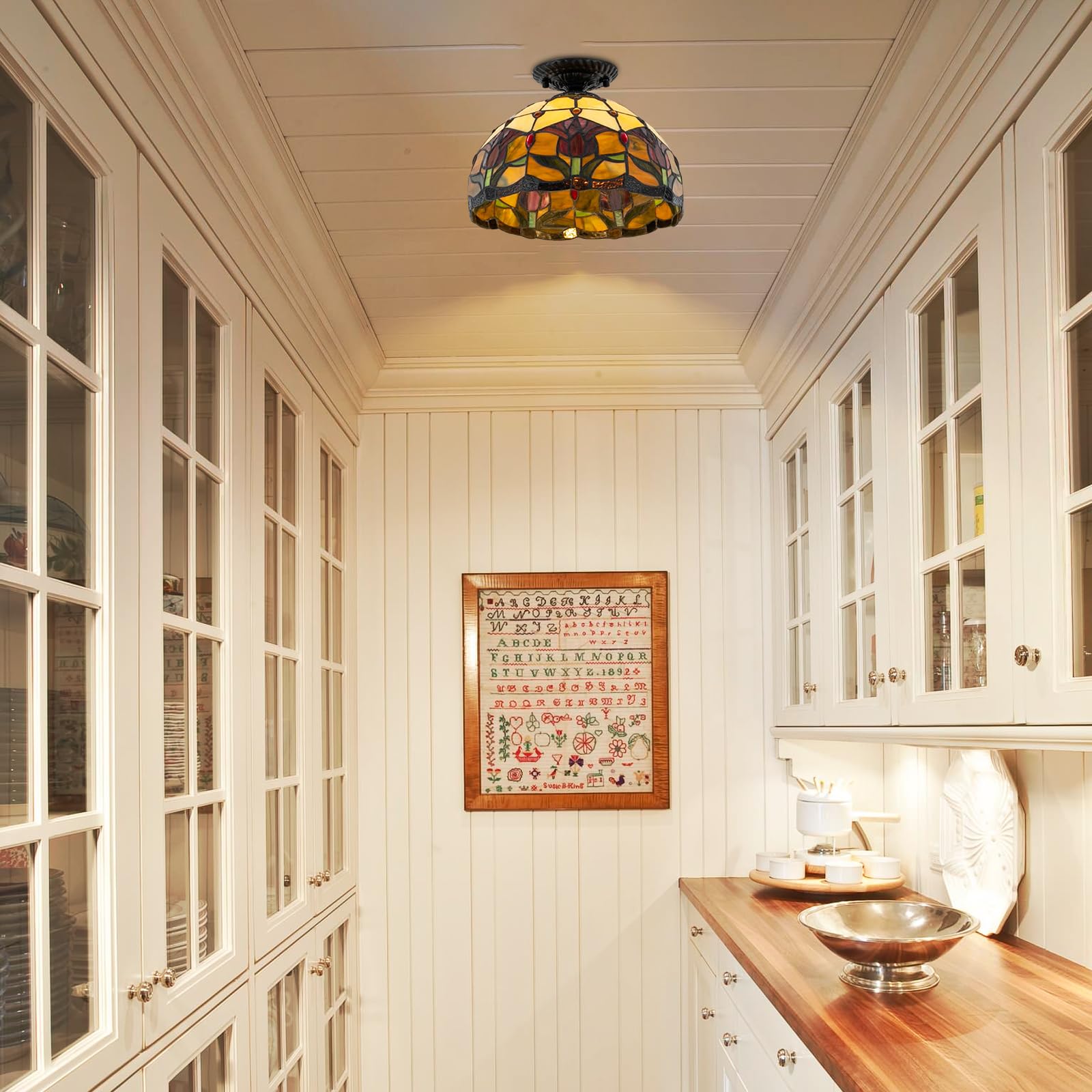 Lámpara de techo, luz de estilo escandinavo lujo retro muebles lámpara de techo, dormitorio cristal escalera lámpara de techo, patrón de tulipanes comedor lámparas de salón y linternas