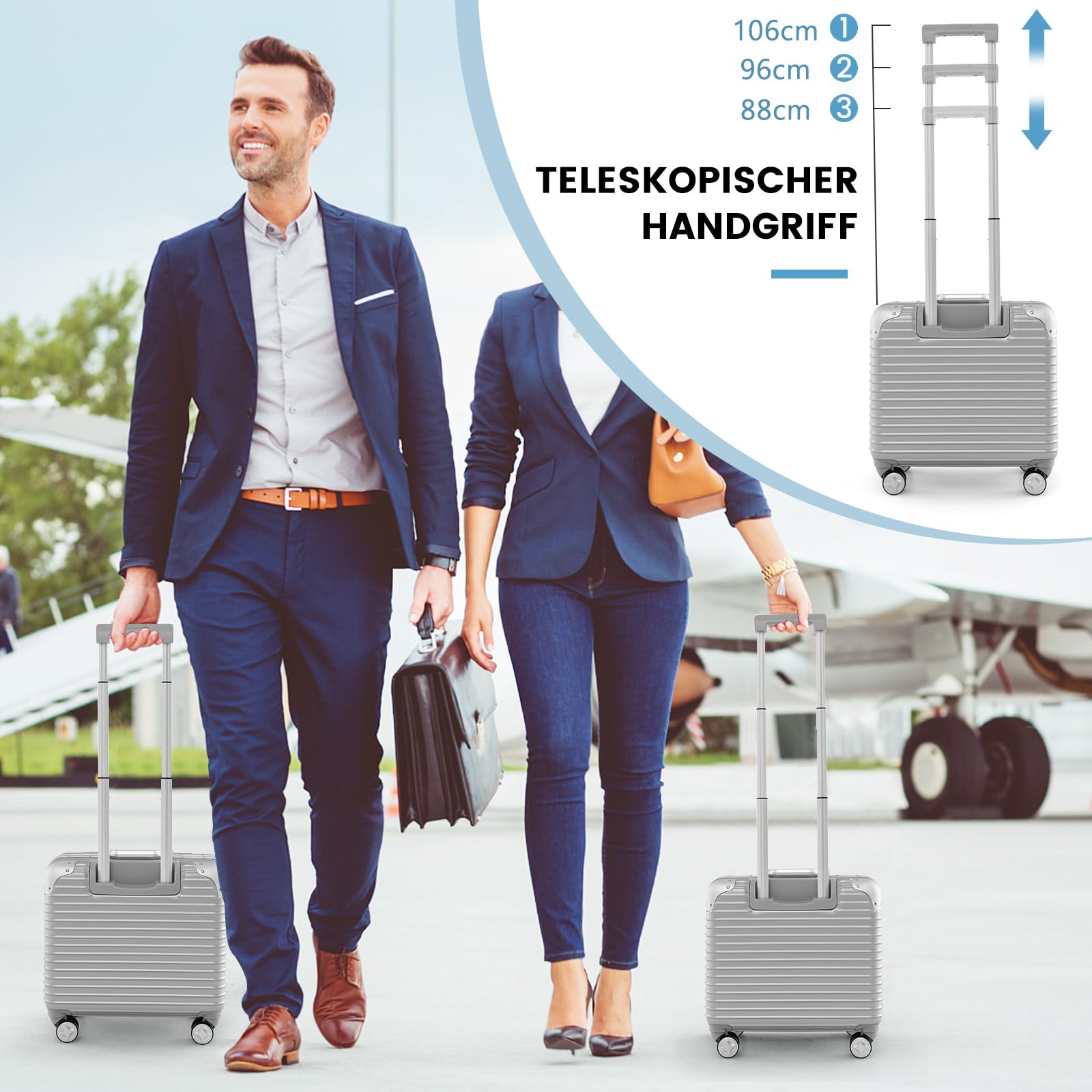 COSTWAY 16” walizka podręczna, 34L walizka na kółkach z przegródką na laptopa i kołami z łożyskami, lekka walizka podróżna z teleskopowym uchwytem i zamkiem TSA, walizka z twardą obudową z PC +