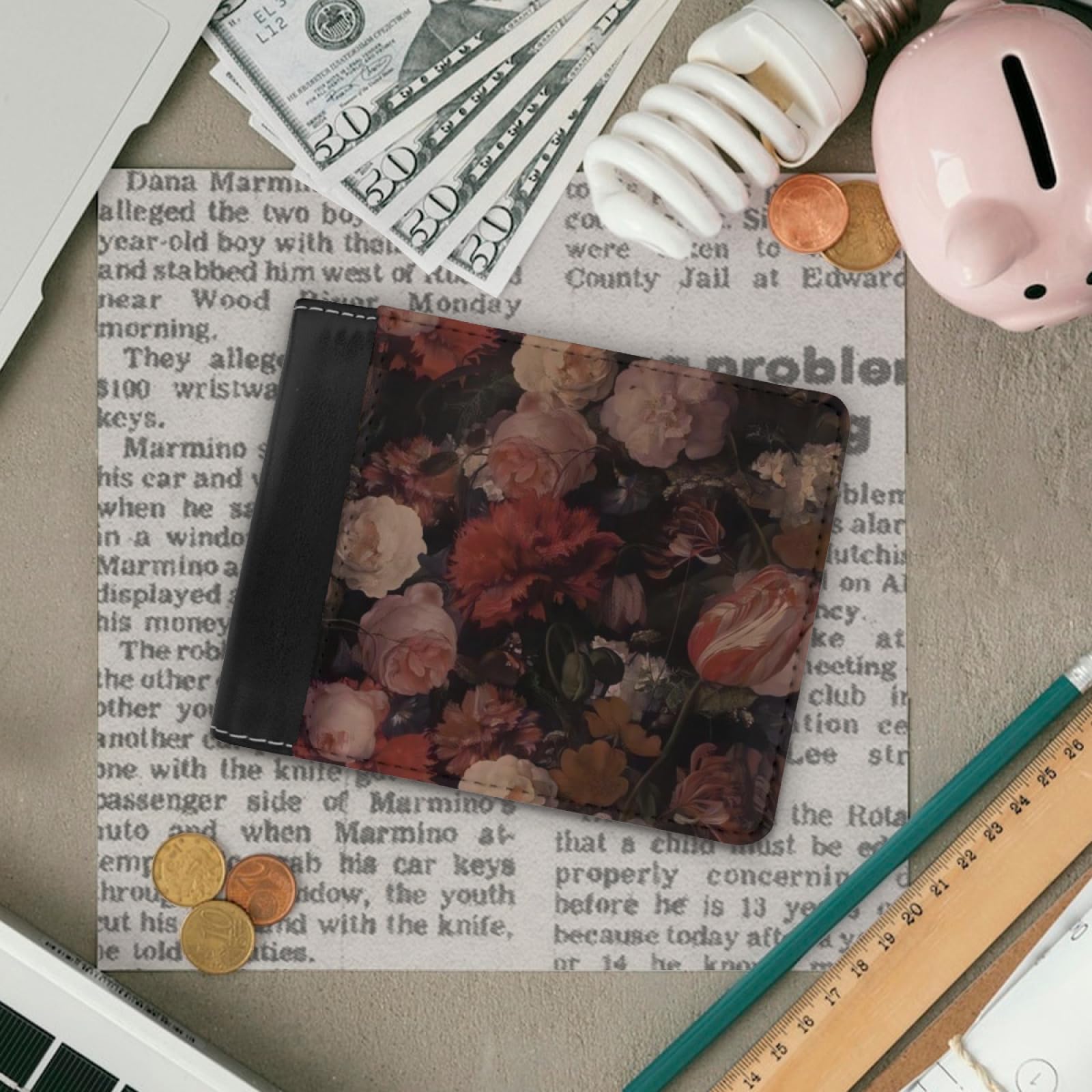 薔薇の財布ショートウォレット二つ折りカービング