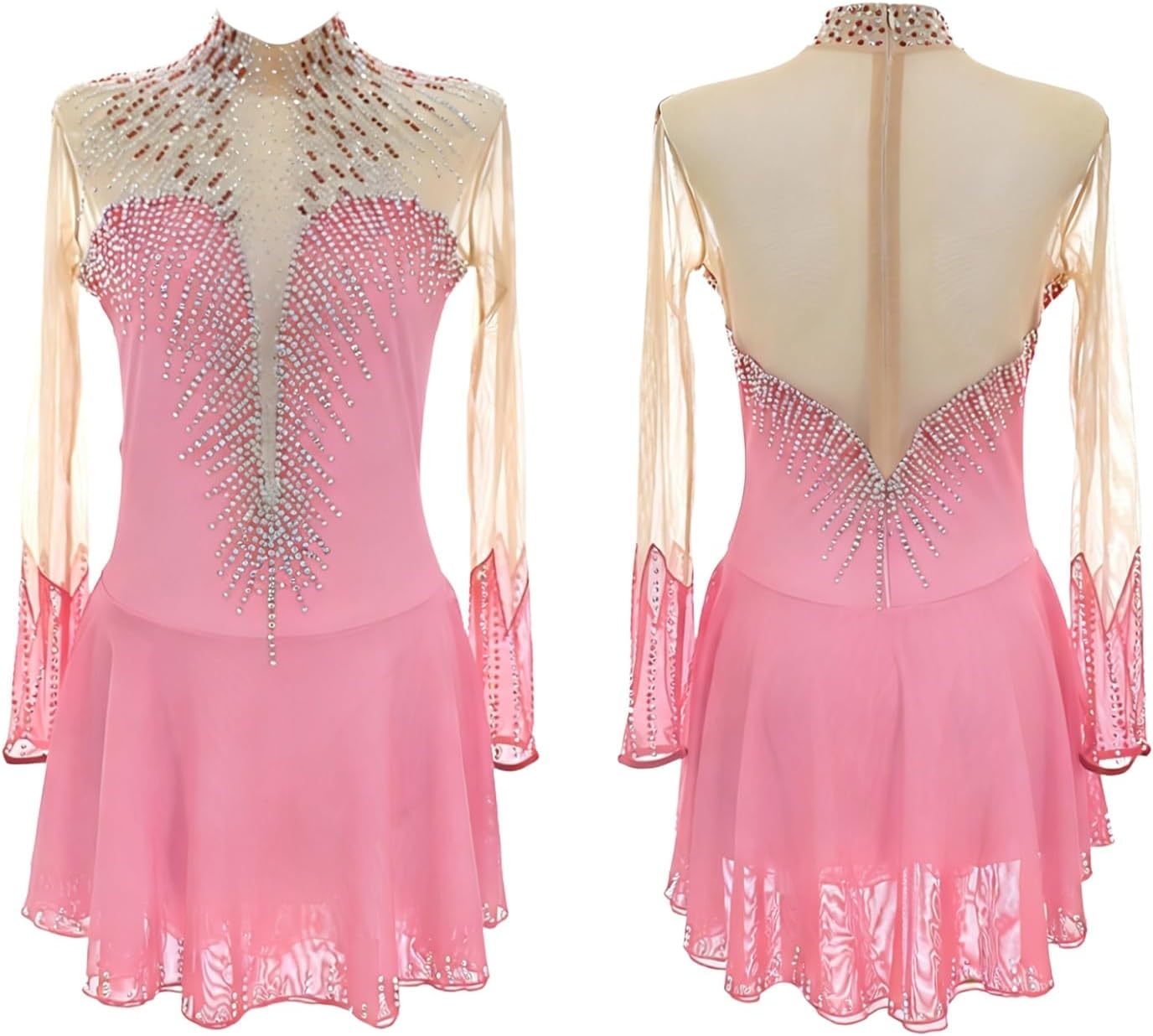 Ice Skating Dress Long Sleeve Customizable Rhinestones Ice Skating Clothing Performance Breathable Twirling Uniforms