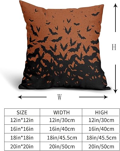 Miniatura 5 de Juego de 2 fundas de almohada de murciélago de Halloween de 20 x 20 pulgadas, patrón de miedo naranja, decoración de Halloween, almohadas
