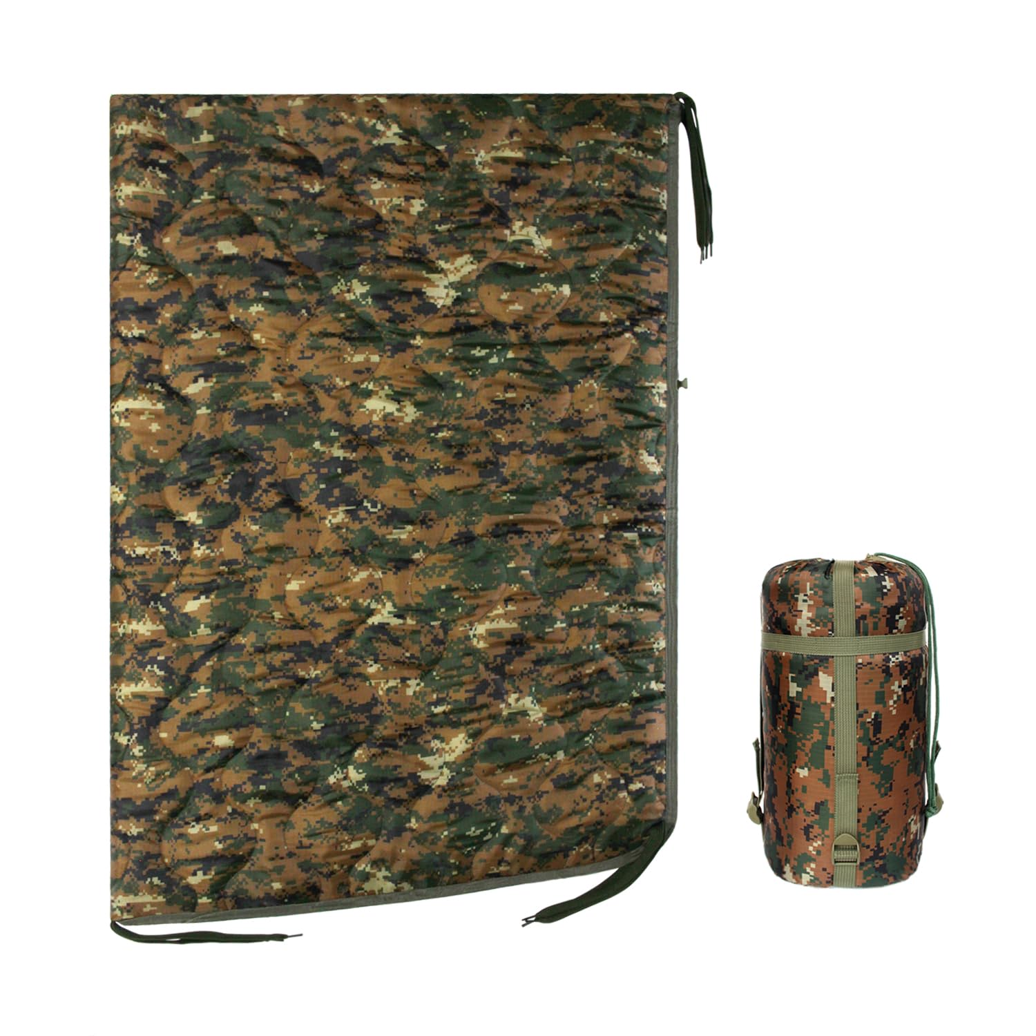 WINWAYWoobie Blanket Military Down Camping Blanket Camping Sleeping Bag with Zipper,Poncho Liner,Portable,for Hiking Outdoor Survival Compression Carry Bag