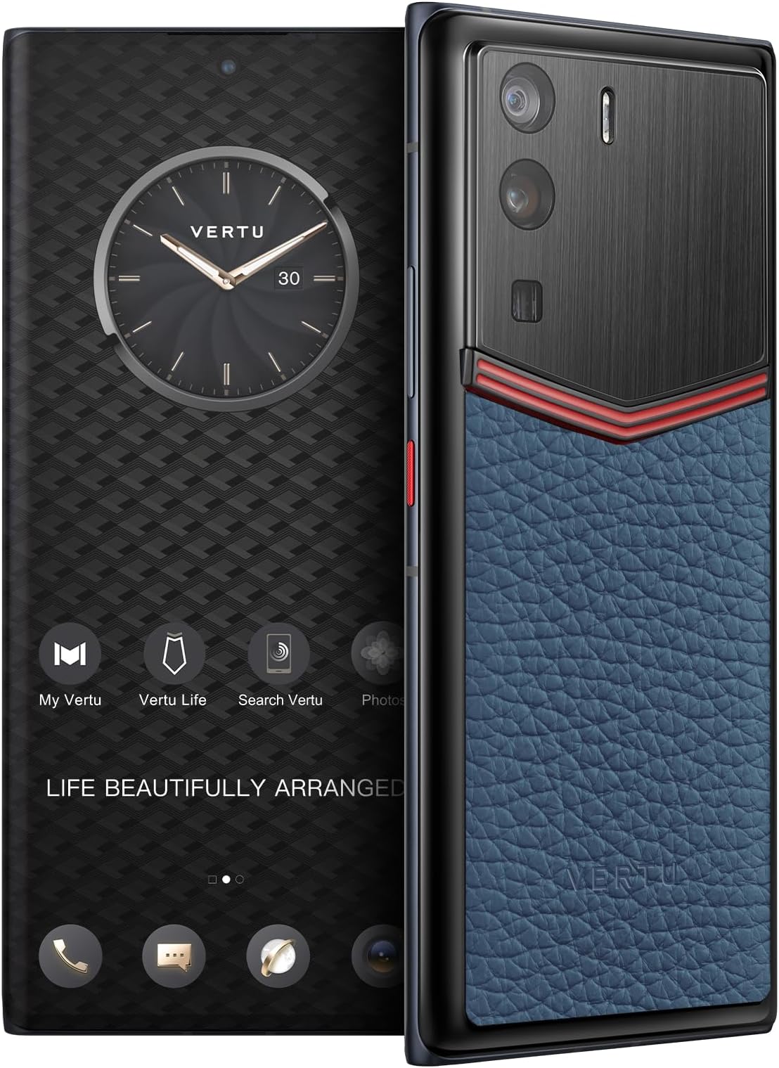 VERTU METAVERTU Web 3.0 Calfskin 5G Phone, Unlocked Android Smartphone, Secure Encrypted, Double Systems, 64MP Camera, 144Hz AMOLED Curved Display, Dual SIM, Fast Charge (Enameled, Blue, 18G+1T)