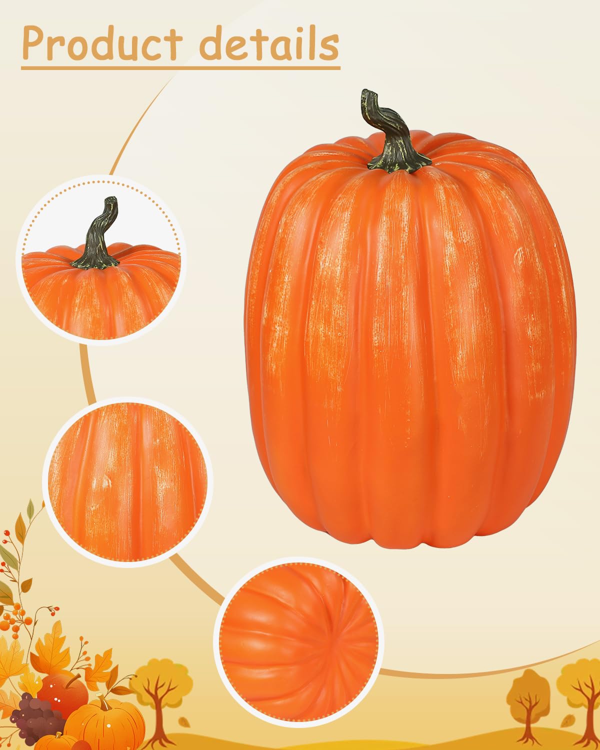 DuHouse Künstlicher Kürbis, groß, 48 cm, Dekoration für Halloween, Thanksgiving, Veranda, Innen- und Außenbereich