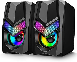 Computer Speakers Set, 2.0 RGB Gaming PC Speakers for Monitor, USB Powered & 3.5mm AUX-in, Multimedia Small Speakers for Laptop, Xbox, 10W, Black