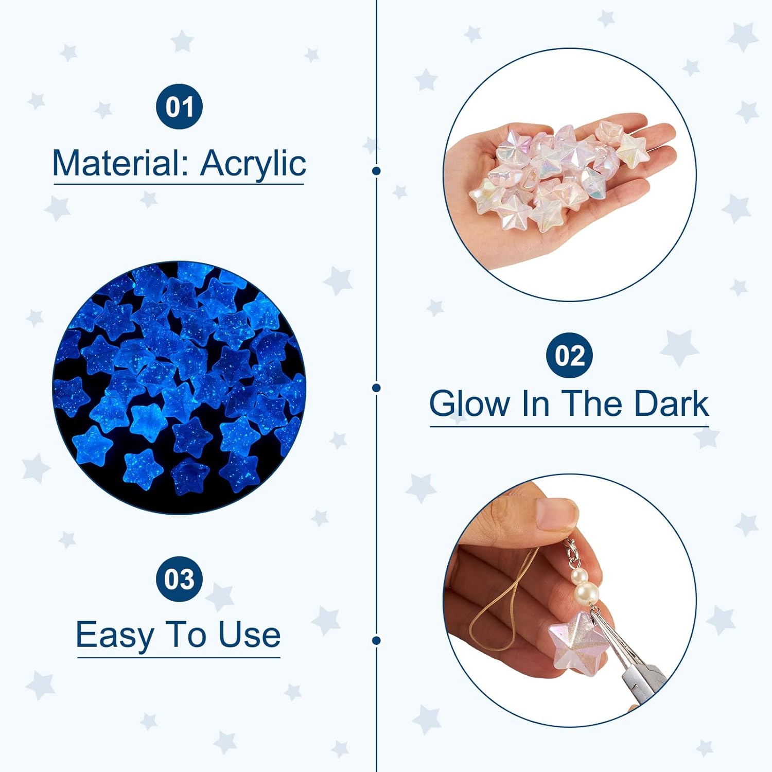 50Pcs Glow in The Dark Acrylic Star Pony Beads Iridescent Large Pentagram Shaped Pastel Color Changing Kandi Spacer Beads for Women Crafts DIY Bracelets Jewelry Making Supplies 22x21mm - Image 4