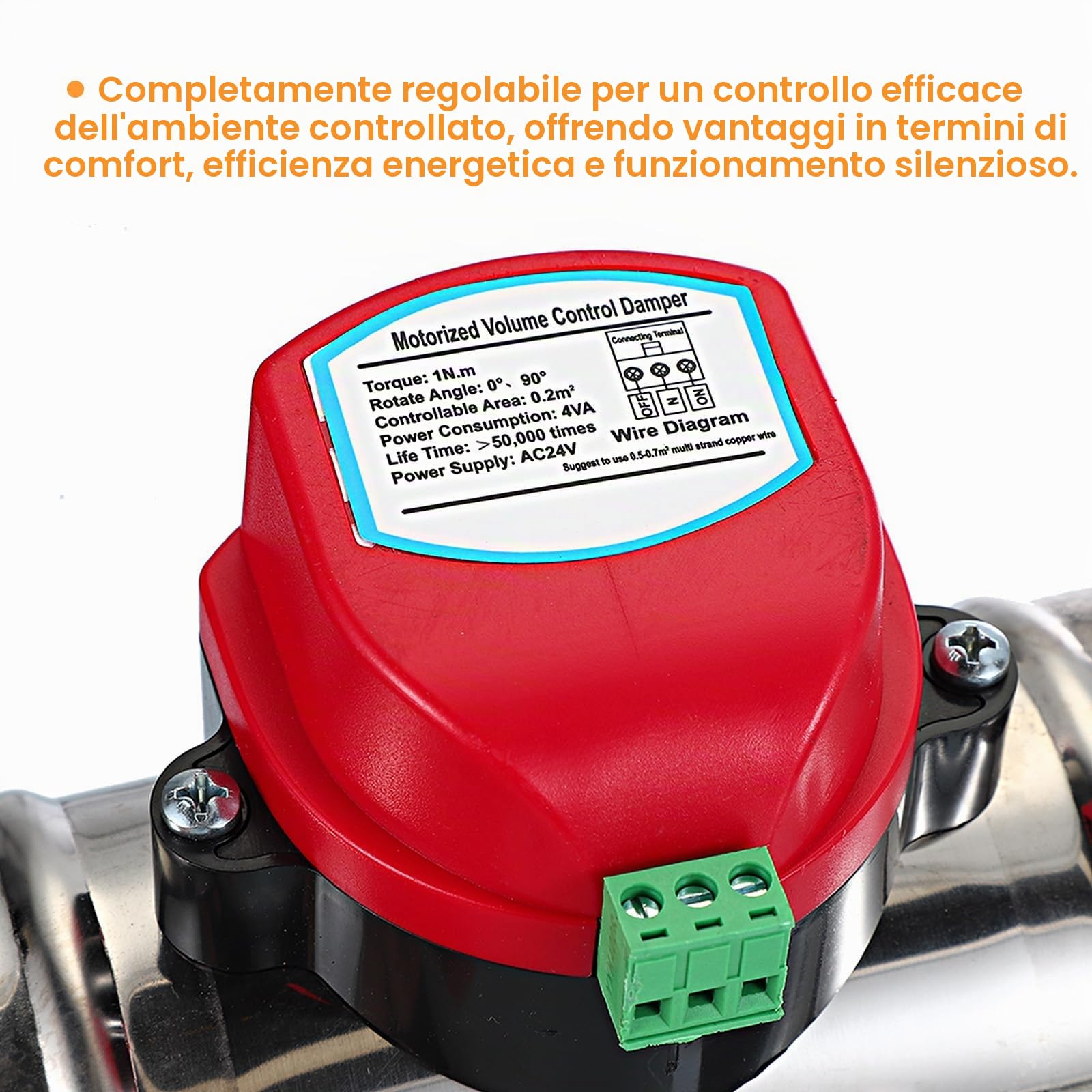 PATIKIL 6" Valvola a Farfalla, Motore Acciaio Inossidabile Regolabile Motorizzato Regolazione Volume Aria Hvac, Valvola Ritorno Flusso d'Aria per Controllo Bilanciamento Aria Hvac, Ac 24V
