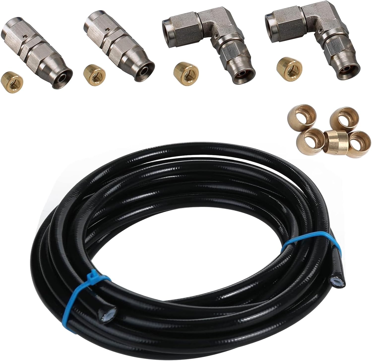 AC PERFORMANCE 4PCS 3AN Stainless Steel Brake Fitting, 3AN Teflon PTFE Hose 20FT with 5PCS Brass Olive Insert