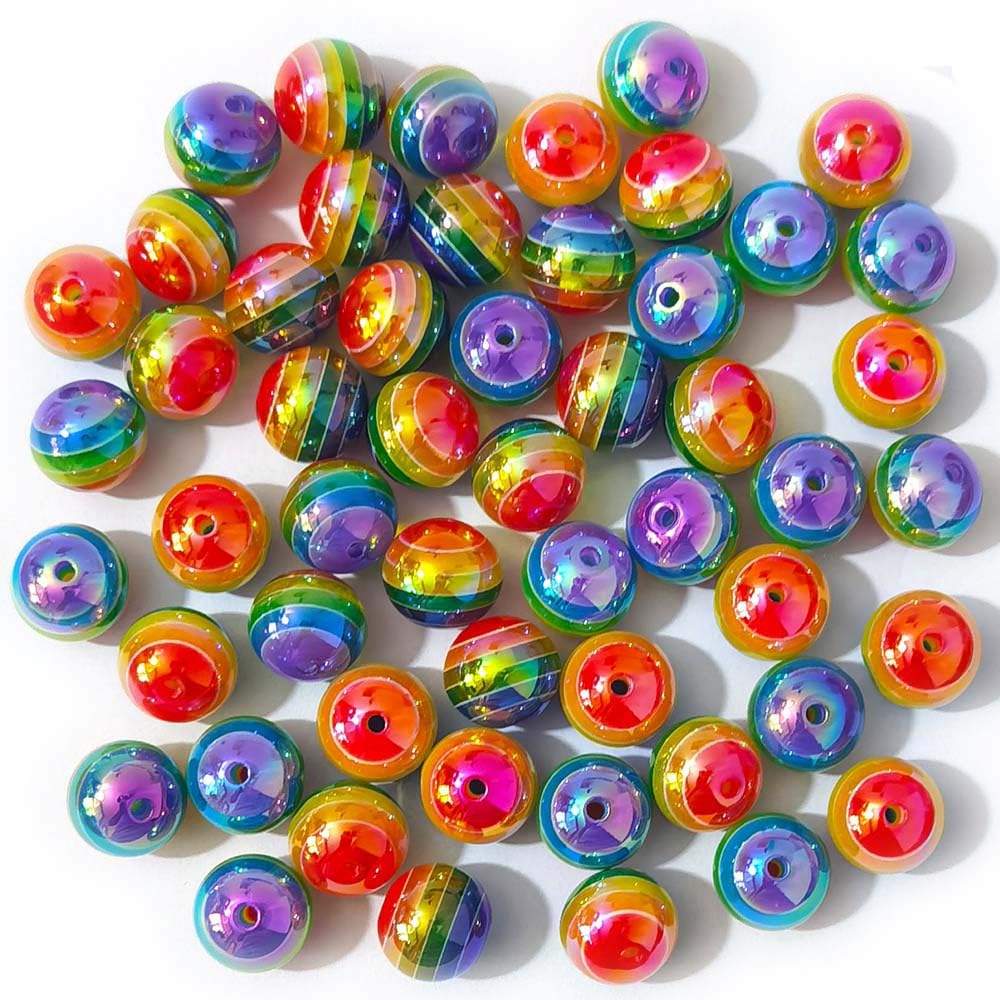 30 Perles Rayées Résine Arc-en-ciel Transparent 6mm - Pour Bijoux DIY, Marque SAVMER