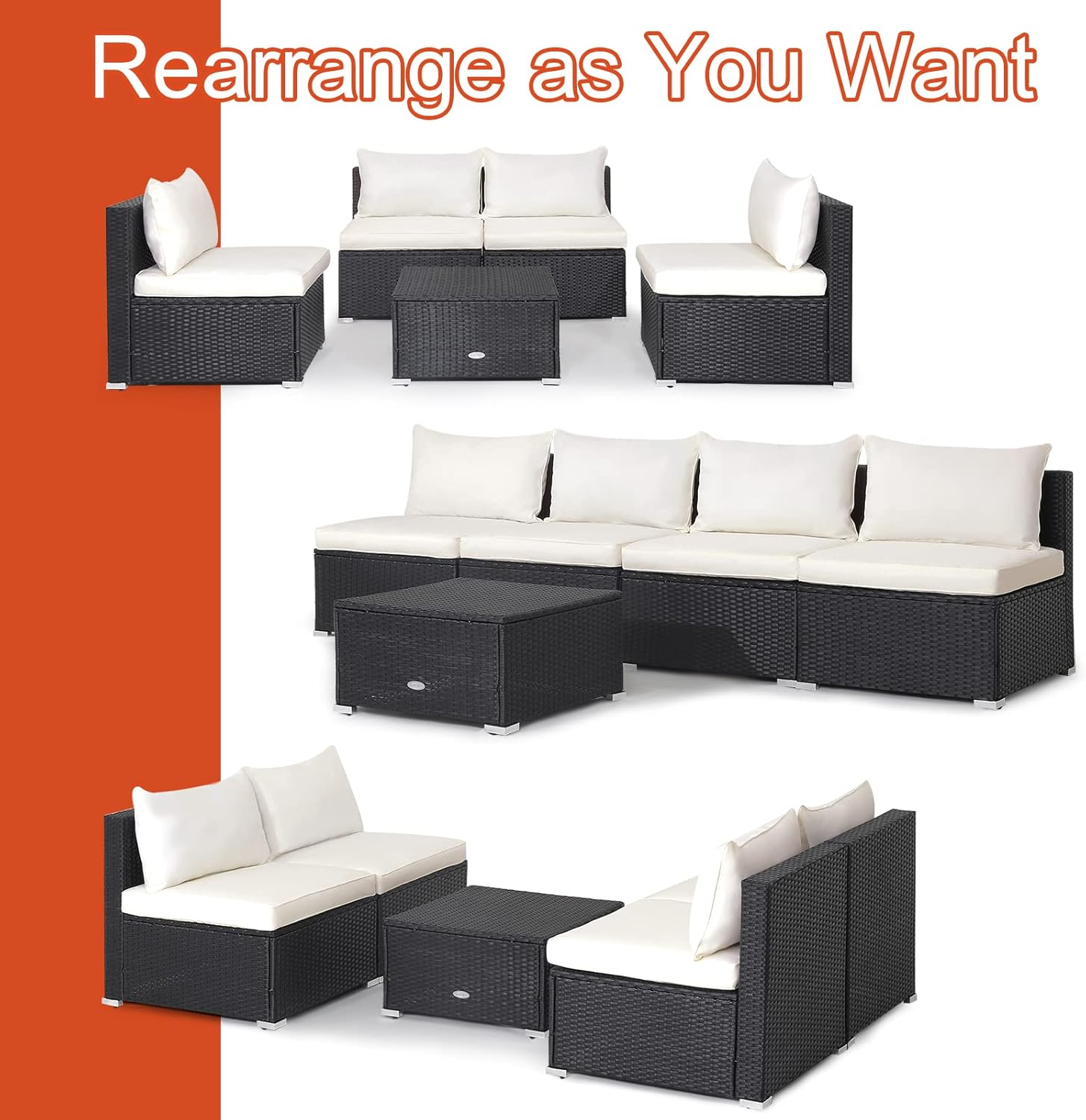 Tangkula 5-Piece Outdoor Patio Furniture Set, Patiojoy PE Wicker Conversation Set with Cushions and Coffee Table, Patio Sectional Sofa Furniture Set for Garden, Poolside, Backyard (Off White) : Patio, Lawn & Garden