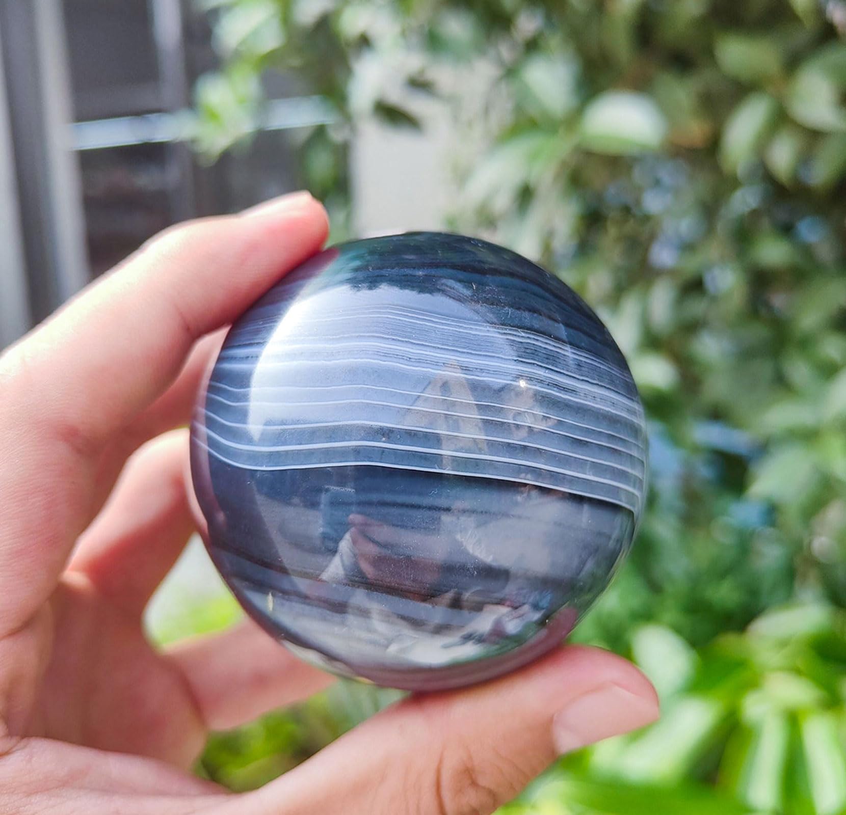 ITCLEYMDZV Crystal Ball, Black Striped Agate for Divination Feng Shui Home Office Decor,65mm