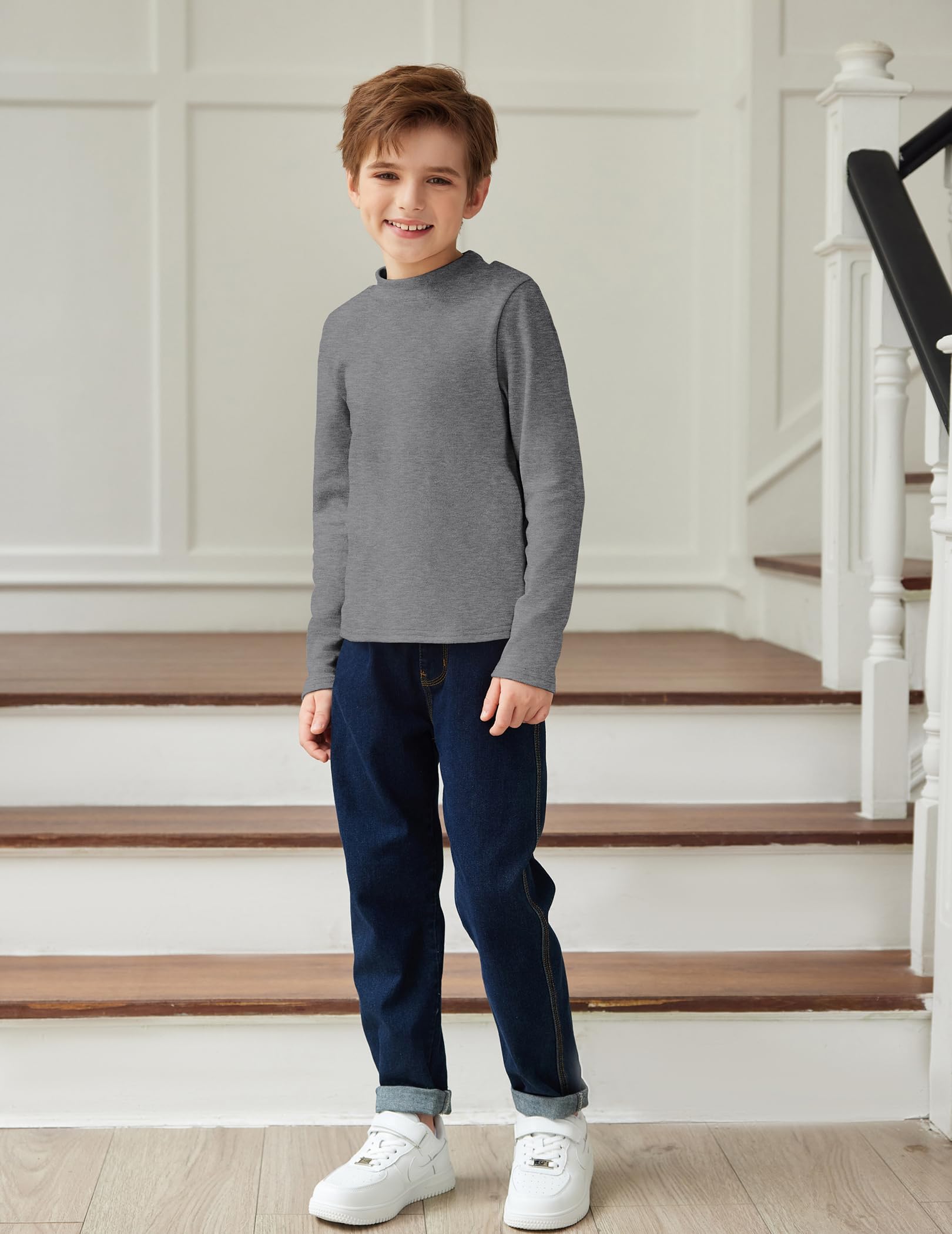 Arshiner Camiseta Interior térmica para niños de Manga Larga Cuello Alto 5-12 años