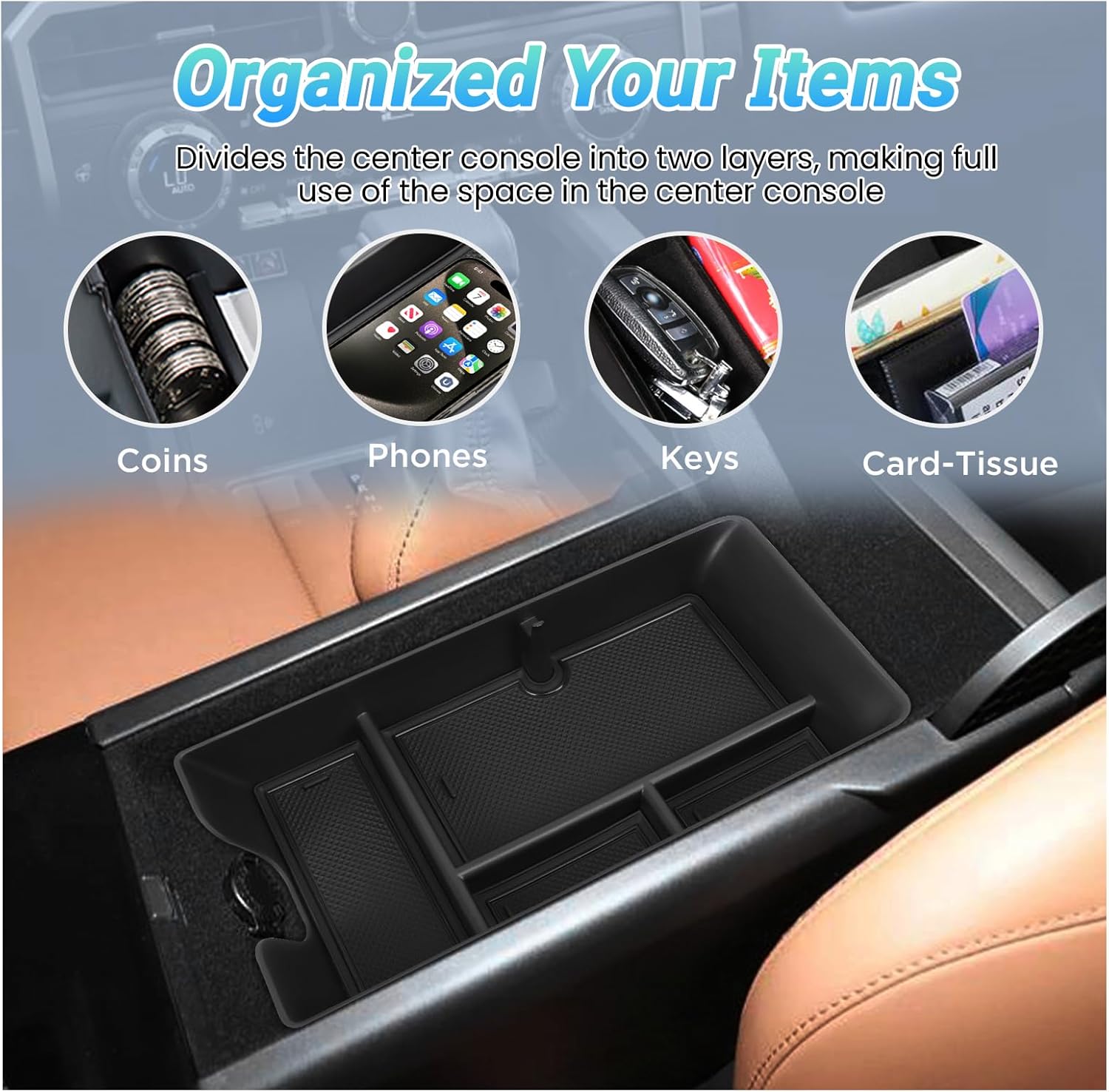 Center Console Organizer Compatible with 2025-2026 Toyota Camry Accessories, Armrest Storage Box Glove Organizer Tray Secondary Insert with Coin and Sunglasses Holder