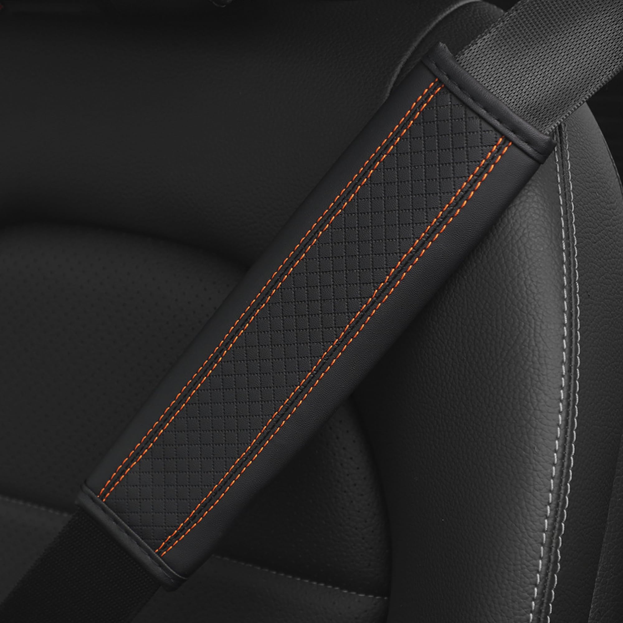 2 x Auto-Sicherheitsgurt-Bezug, weiche Schultergurte, Gurtpolster, Sicherheitsleder, Komfort-Fahrkissen, schützt Schulter und Nacken, universell für Auto, SUV, LKW (Schwarz/Orange)