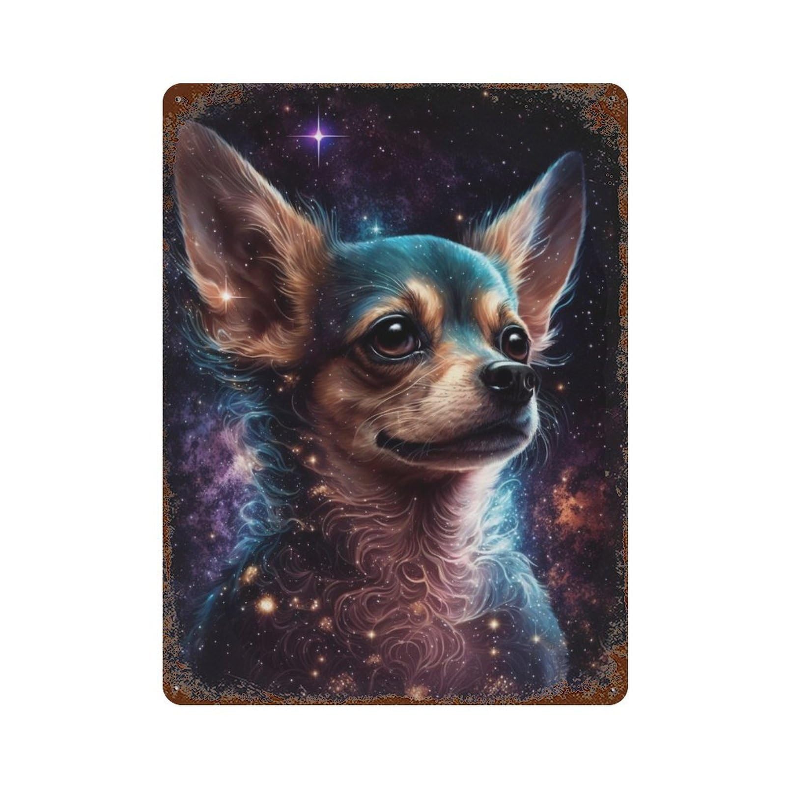 Galactic Chihuahua Art Print -4 Retro Metal Sign 15.7"x11.8", Decorative Metal Wall Art for Garage, Bar And Workshop Decor