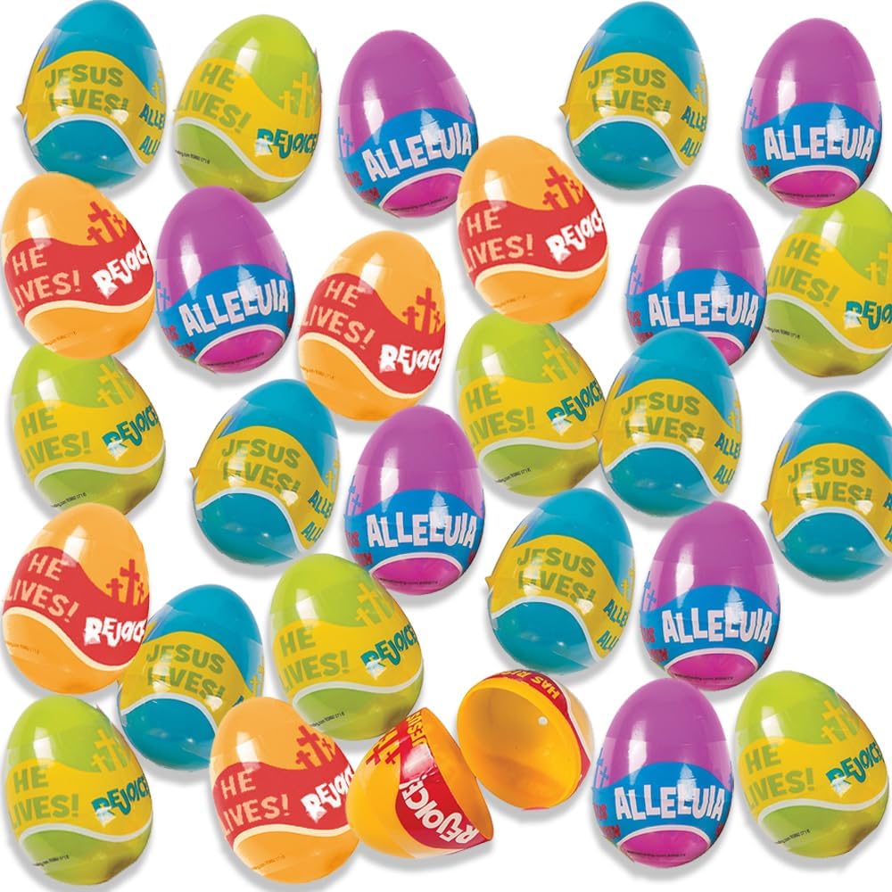 Fun Express Religious Phrases Filled Easter Eggs for Easter Party Supplies Pre-Filled Party Favors Plastic Containers 24 Piece