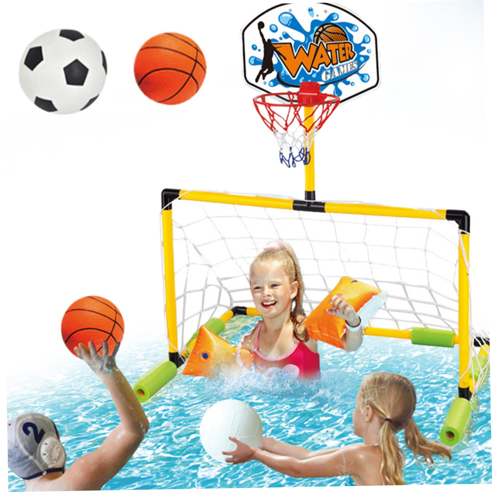 Aro de Baloncesto Flotante para Piscina, de fútbol 2 en 1 ＆ Pool Basketball Hoop, Desmontable con 2 Pelotas para niños y Adultos