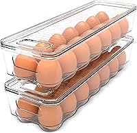 Utopia Home Clear Stackable Egg Container with Lid & Handle - Pack of 2, 14-Slot Fridge Organizer for Kitchen Pantry Storage