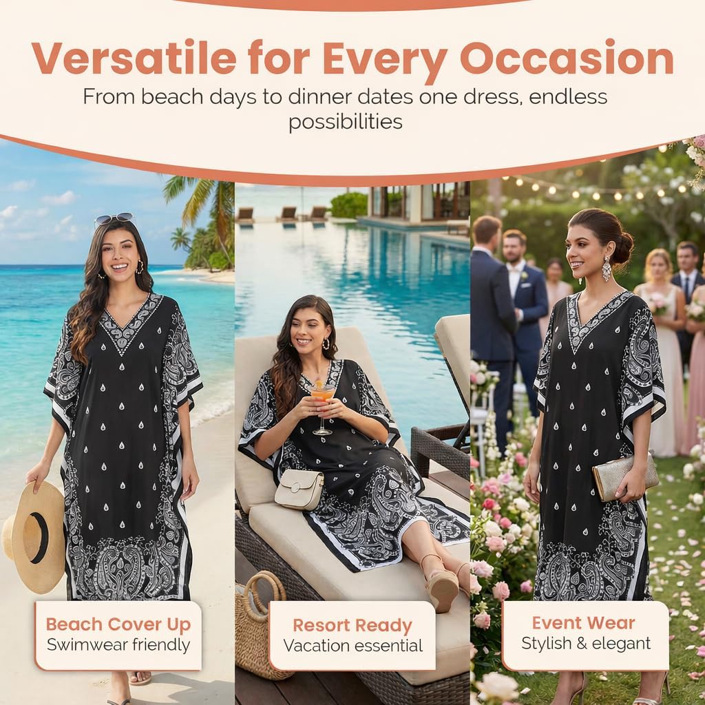 Oussum Plus Size Kaftan Dresses for Women, Polyester Summer Caftan Cover Up Maxi Beach Dress, 1X–3X - Image 5