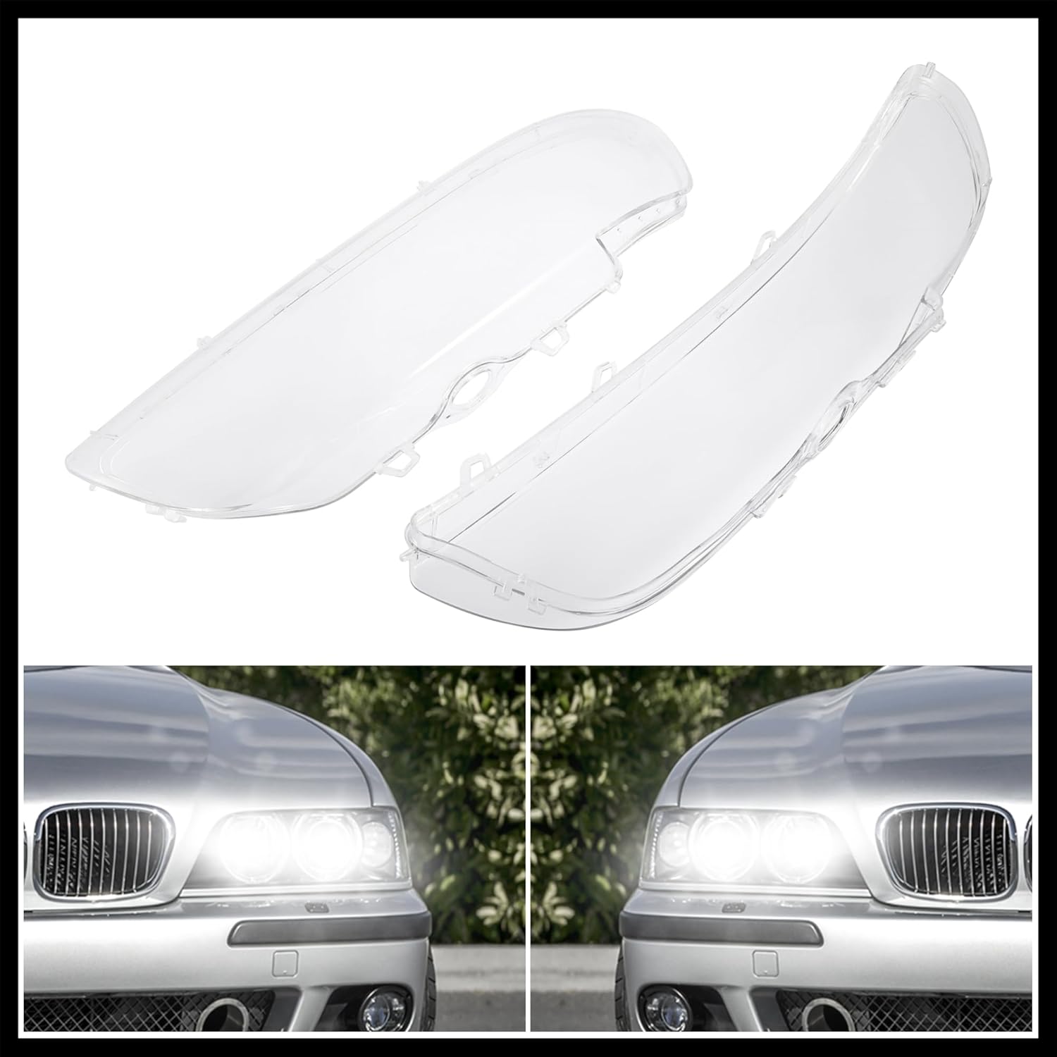 1 Pair Left Right Side Car Front Headlight Headlamp Lens Cover PC Shell for BMW E39 Facelift 525i 528i 1996-2003 4 Door 63128375301 63128375302 Durable Material