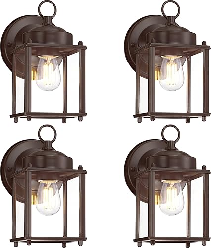 Miniatura 40 de GRUENLICH Farol de pared para exteriores del atardecer al amanecer, lámpara de pared exterior, iluminación exterior de porche con vidrio Negro