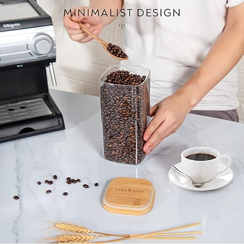 Miniatura 2 de Laramaid Tarro cuadrado de vidrio de 51 onzas, tarro de almacenamiento con tapa de bambú y anillo de sellado, recipientes de almacenamiento de