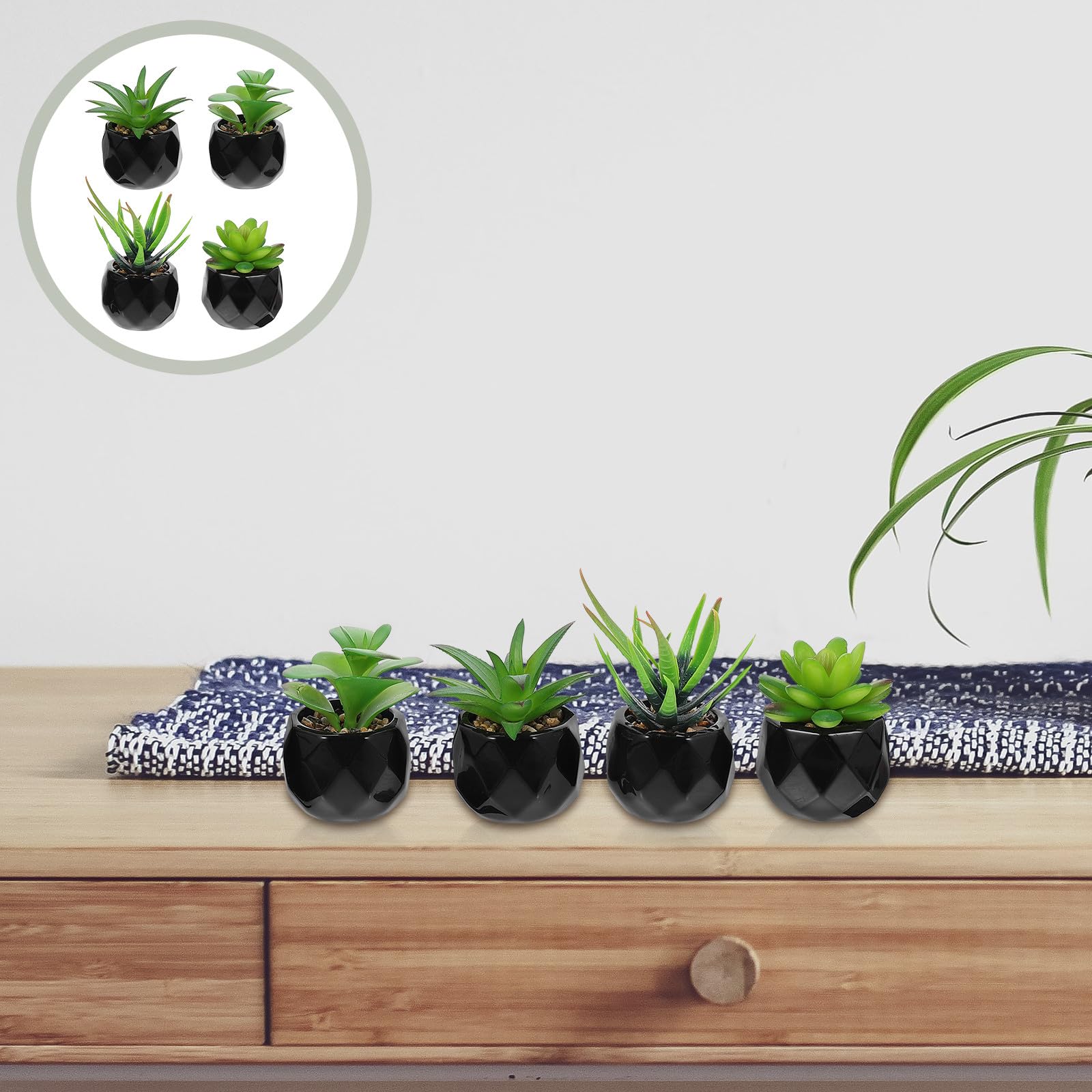 Angoily 4pièces Plantes Succulentes Artificielles avec Pots Céramiques Déco Intérieure Réaliste pour Bureau Maison Chambre ou Salon