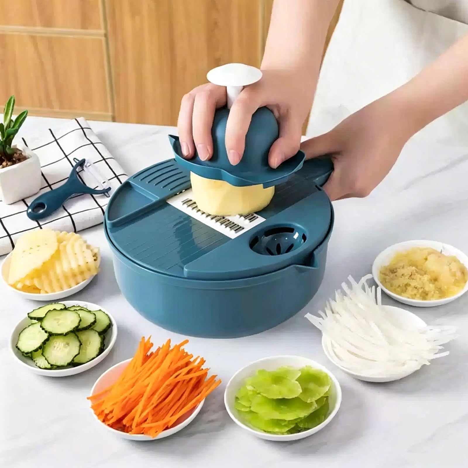 Mandolina de Cocina Profesional Ajustable para Cortar Verduras, Satisface Todas tus Necesidades: Patatas, Zanahorias, Calabacines, Cebollas, un Utensilio de Cocina Imprescindible