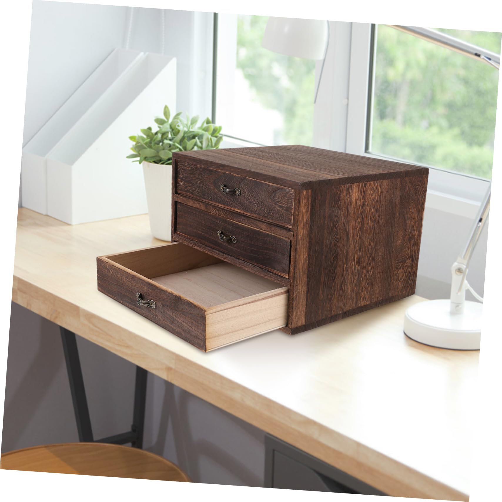 Vintage Holz Aufbewahrungsbox Mit Schublade Schreibtisch-Organizer Für Schlafzimmer Büro Und Wohnzimmer Leichte Und Praktische Holzkommode Für Schmuck Und Geschenke