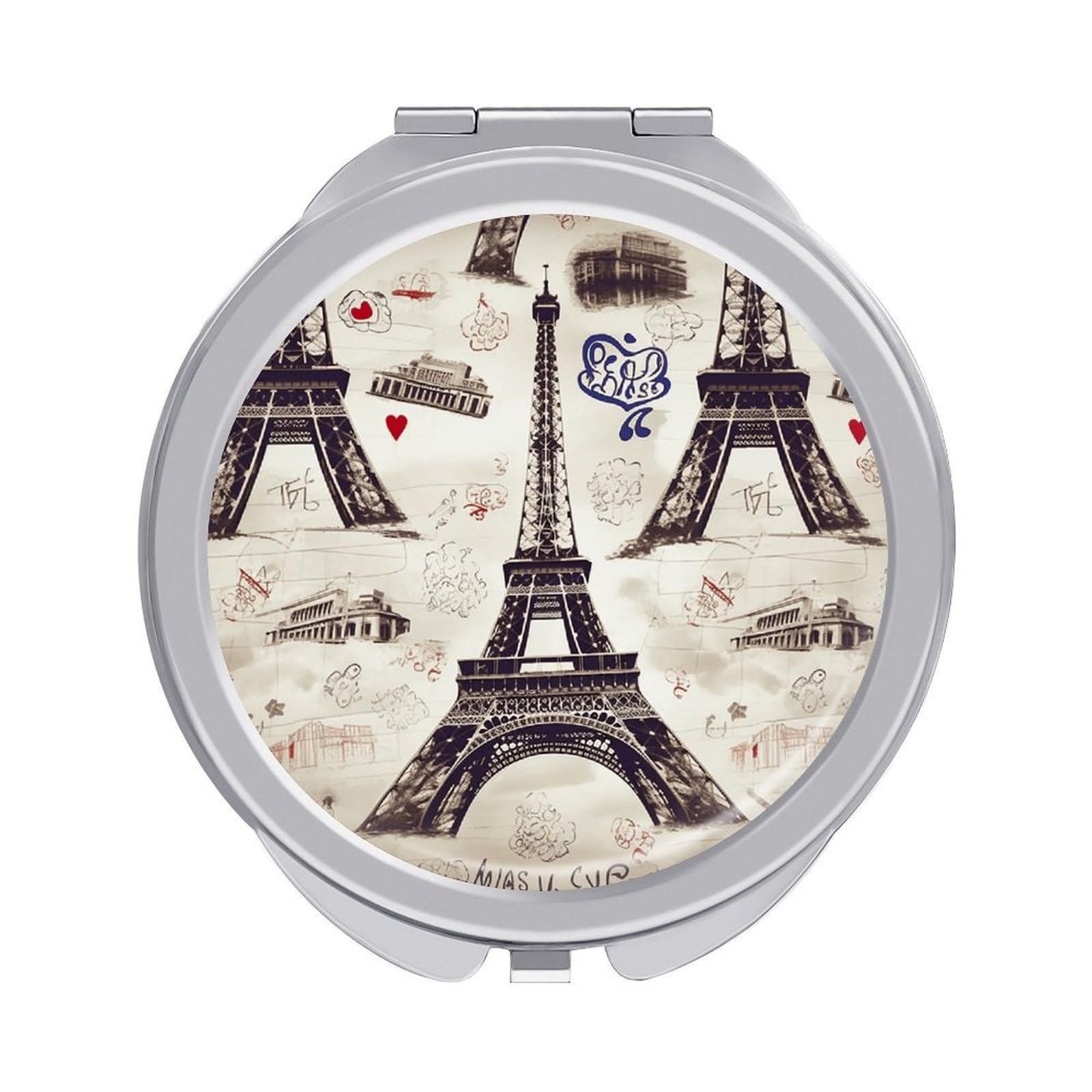 VstaDank French Paris Tour Eiffel Tower Travel Makeup Mirror Cute Compact Mirror for Women 1X/2X Magnifying Metal Pocket Makeup Mirrors Folding Round Makeup Mirrors for Handbag Wallet & Gift